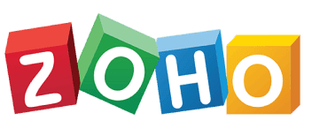 Colorful Zoho logo featuring four blocks with the letters Z, O, H, and O.