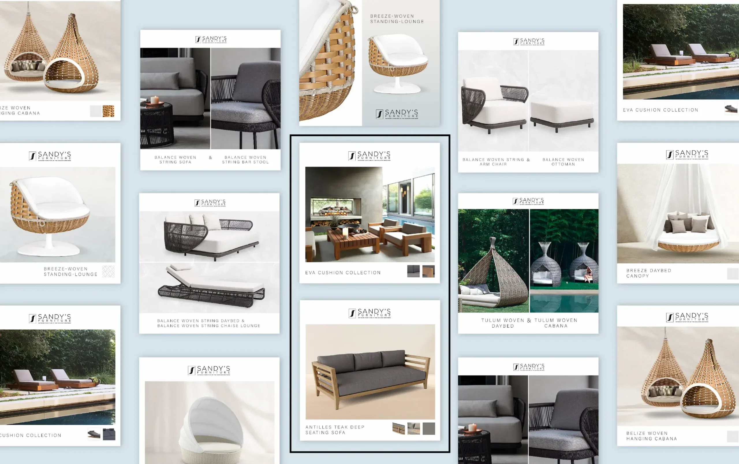Collage of modern outdoor furniture designs with cozy seating and stylish decor.