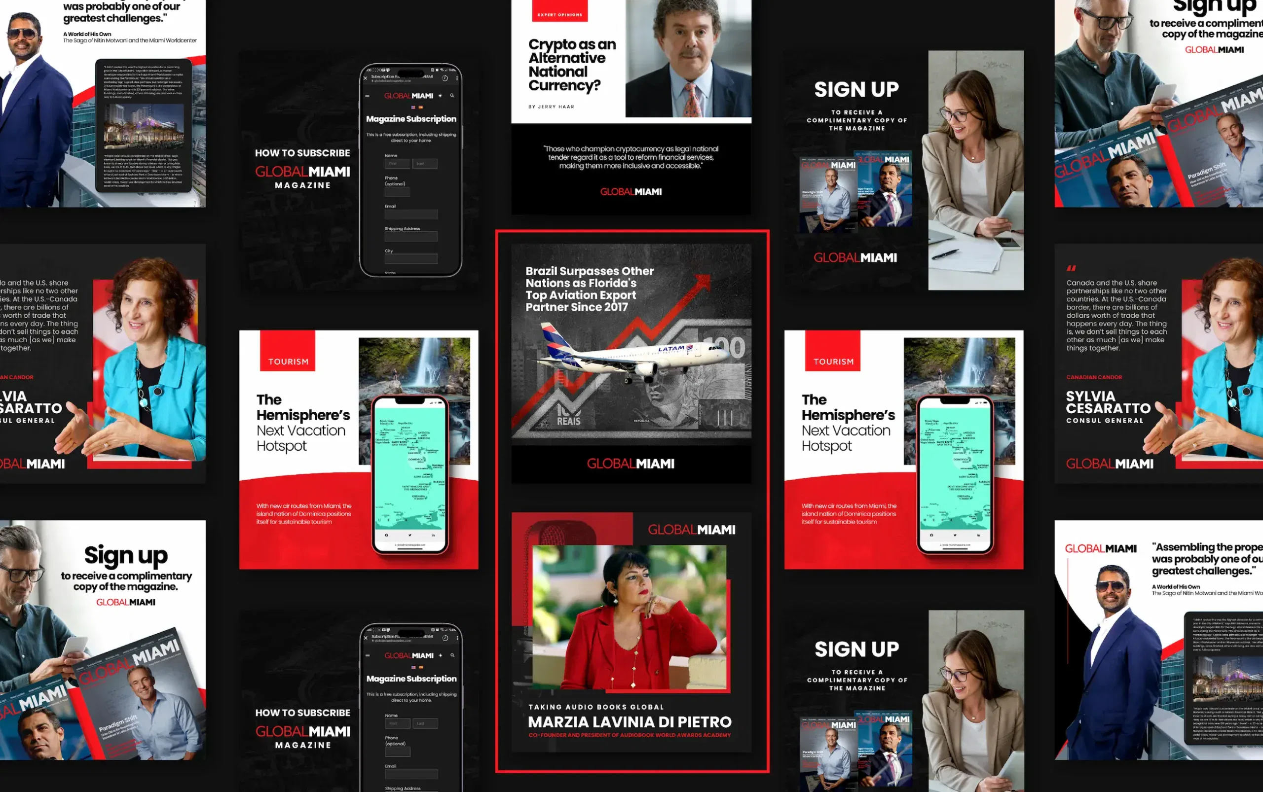 Business professionals highlighted in a dynamic digital marketing campaign, featuring modern design and typography.