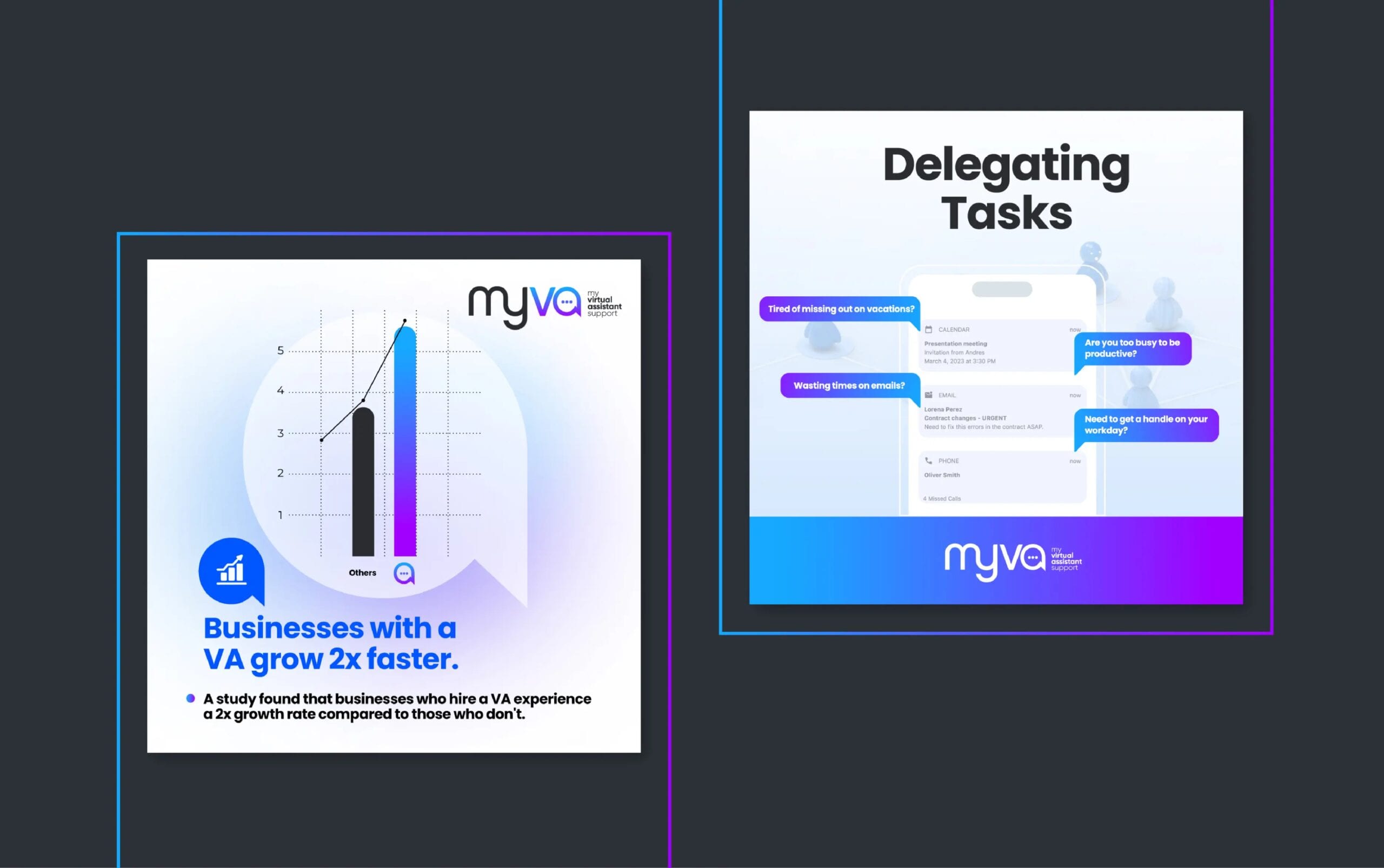 Infographic showing benefits of using a virtual assistant for business growth and task delegation.