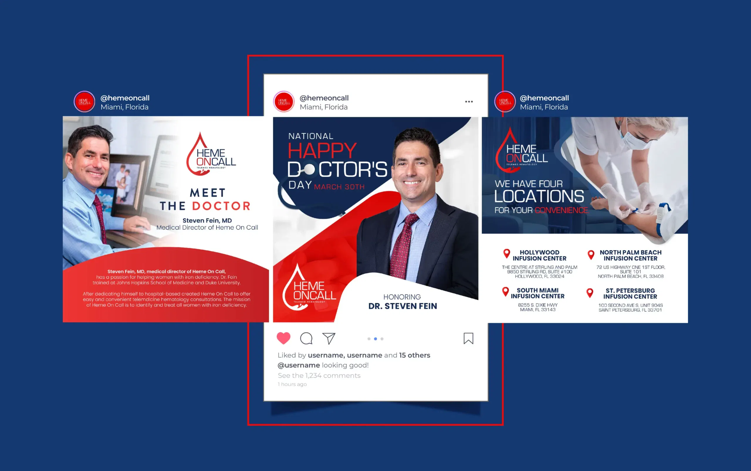 Medical promotion featuring a smiling doctor, details about the practice, Happy Doctor's Day message, and healthcare services.