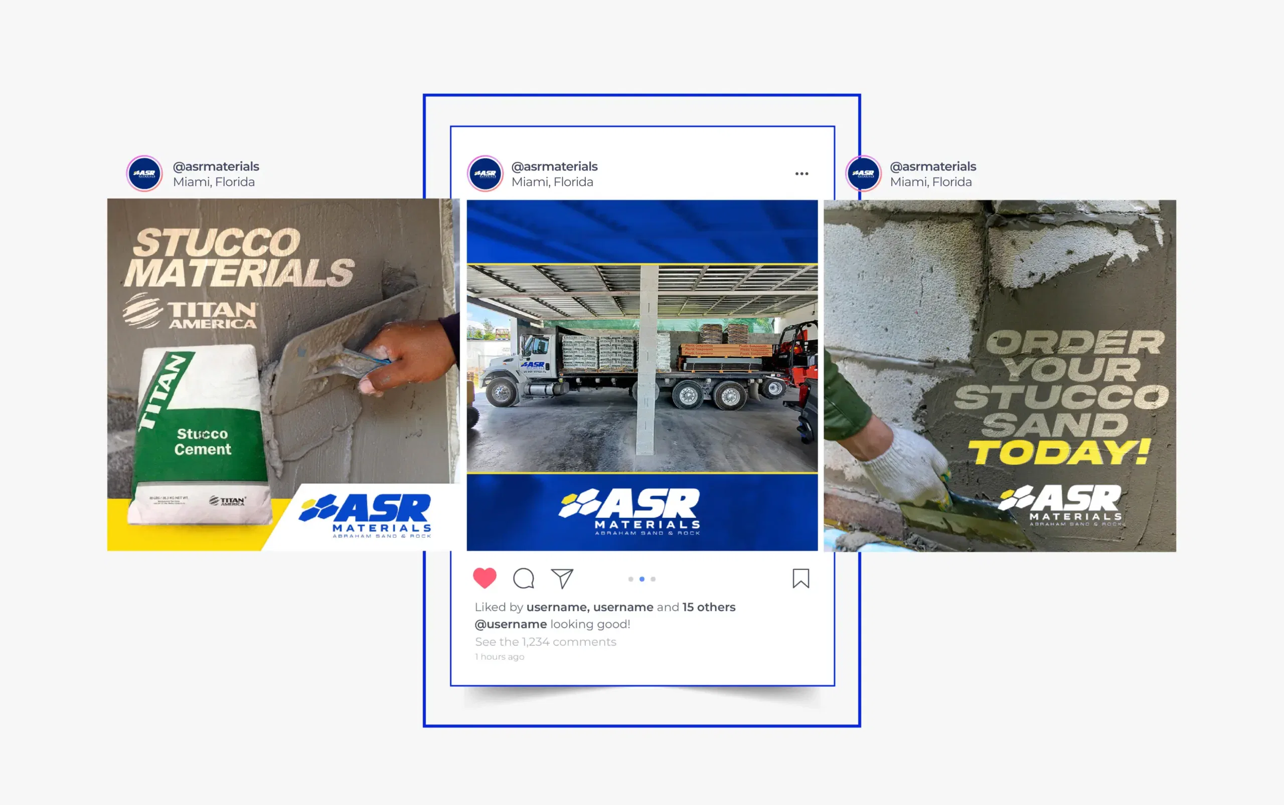 Construction materials and stucco applications in a vibrant commercial setting.