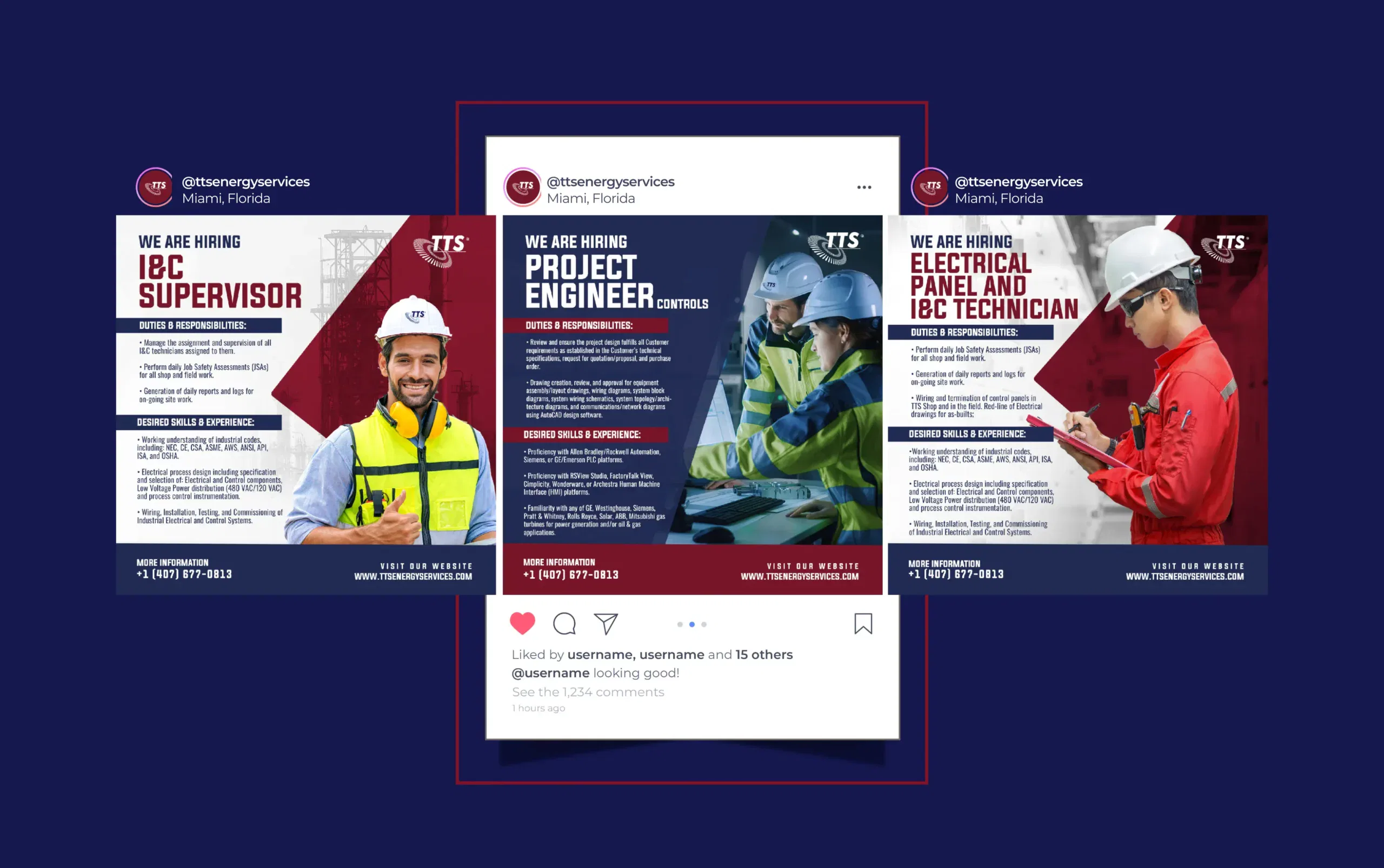 Engineering job postings with focus on I&C Supervisor, Project Engineer, and Electrician Technician.