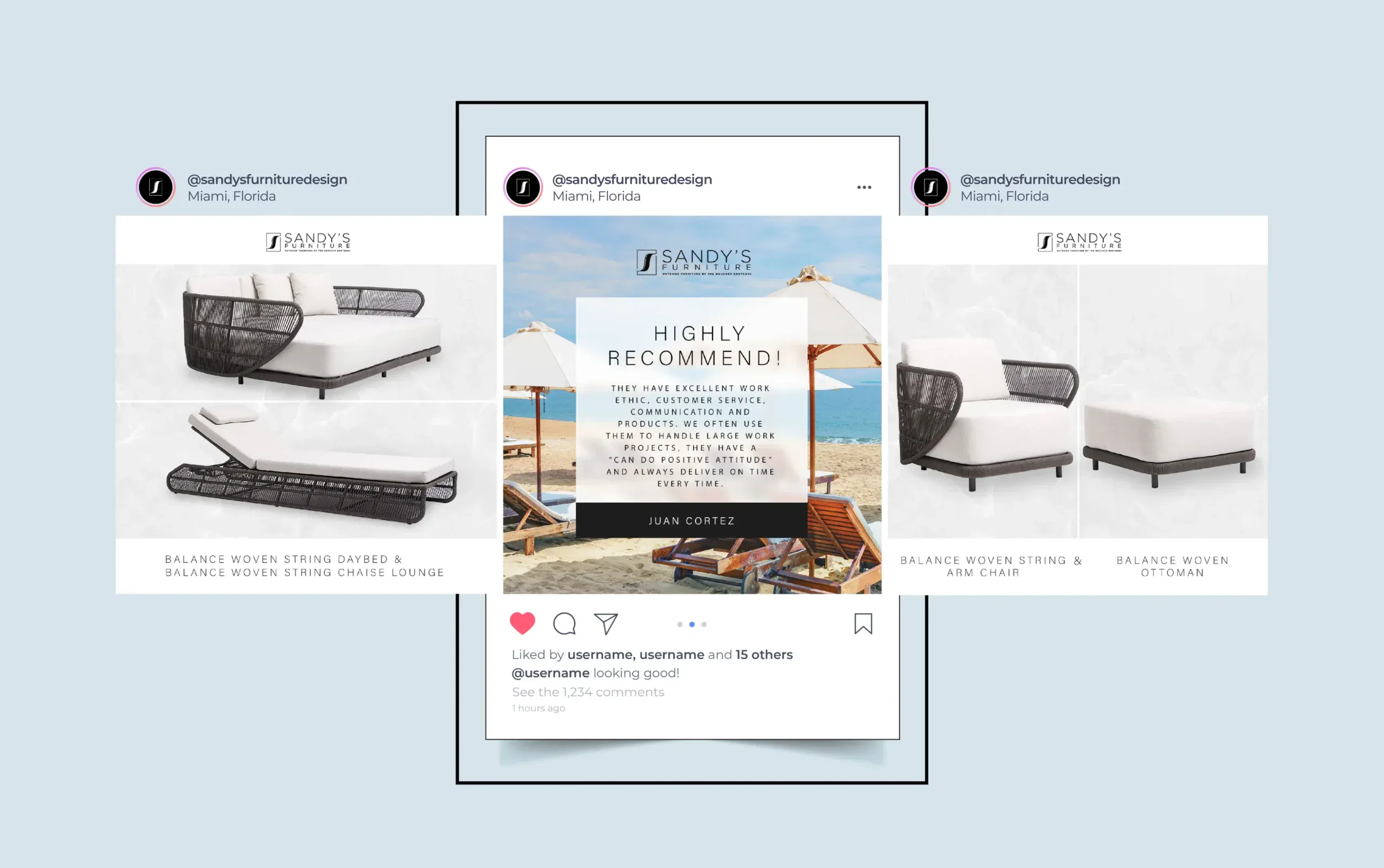 Beach lounge chairs and beds with a modern design in a coastal setting.