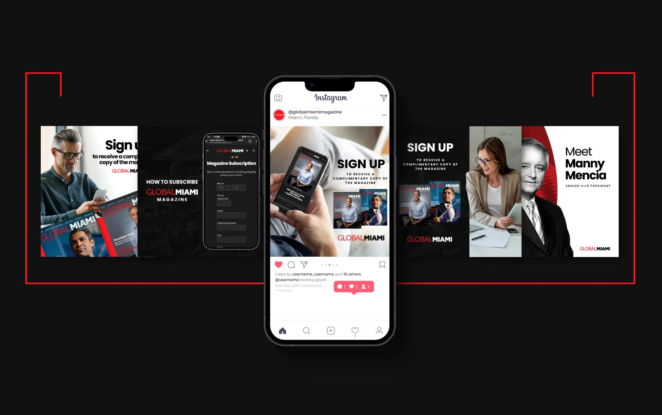 Smartphone displaying social media sign-up screen with promotional content in the background.