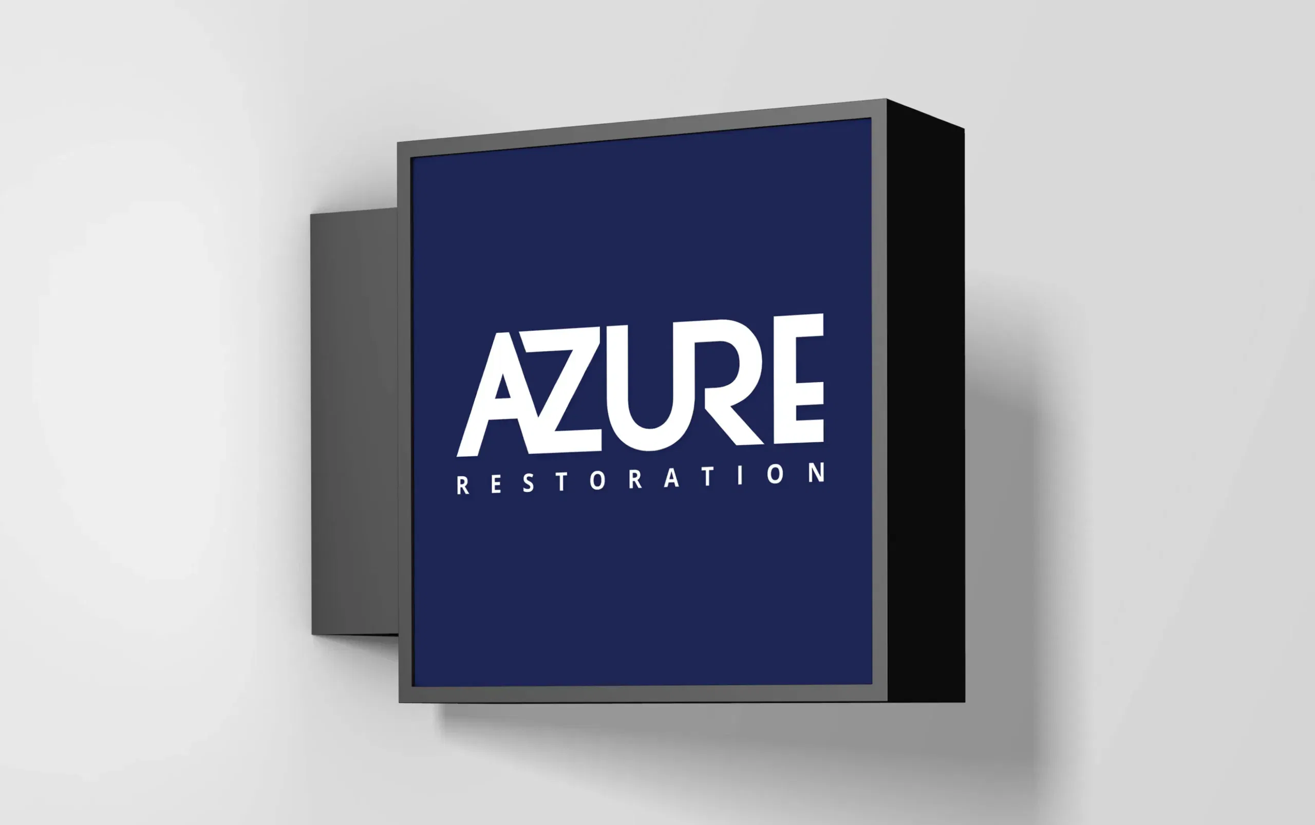 Azure Restoration logo displayed on a modern square sign with a navy blue background.