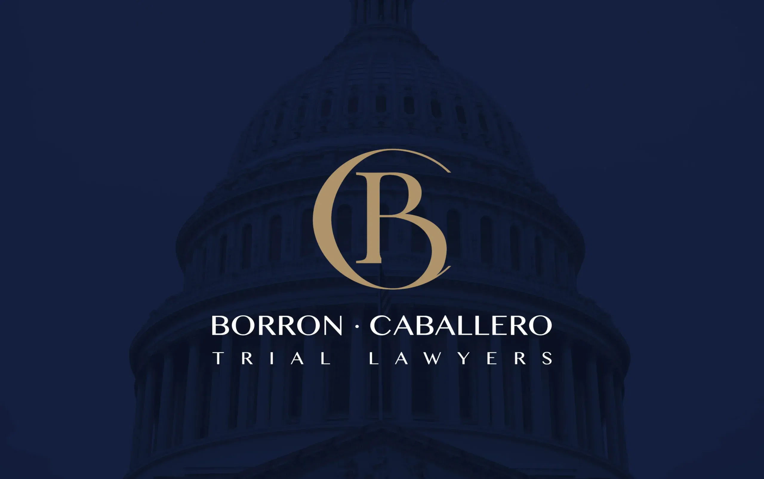 Borron Caballero Trial Lawyers logo with a backdrop of a government building.