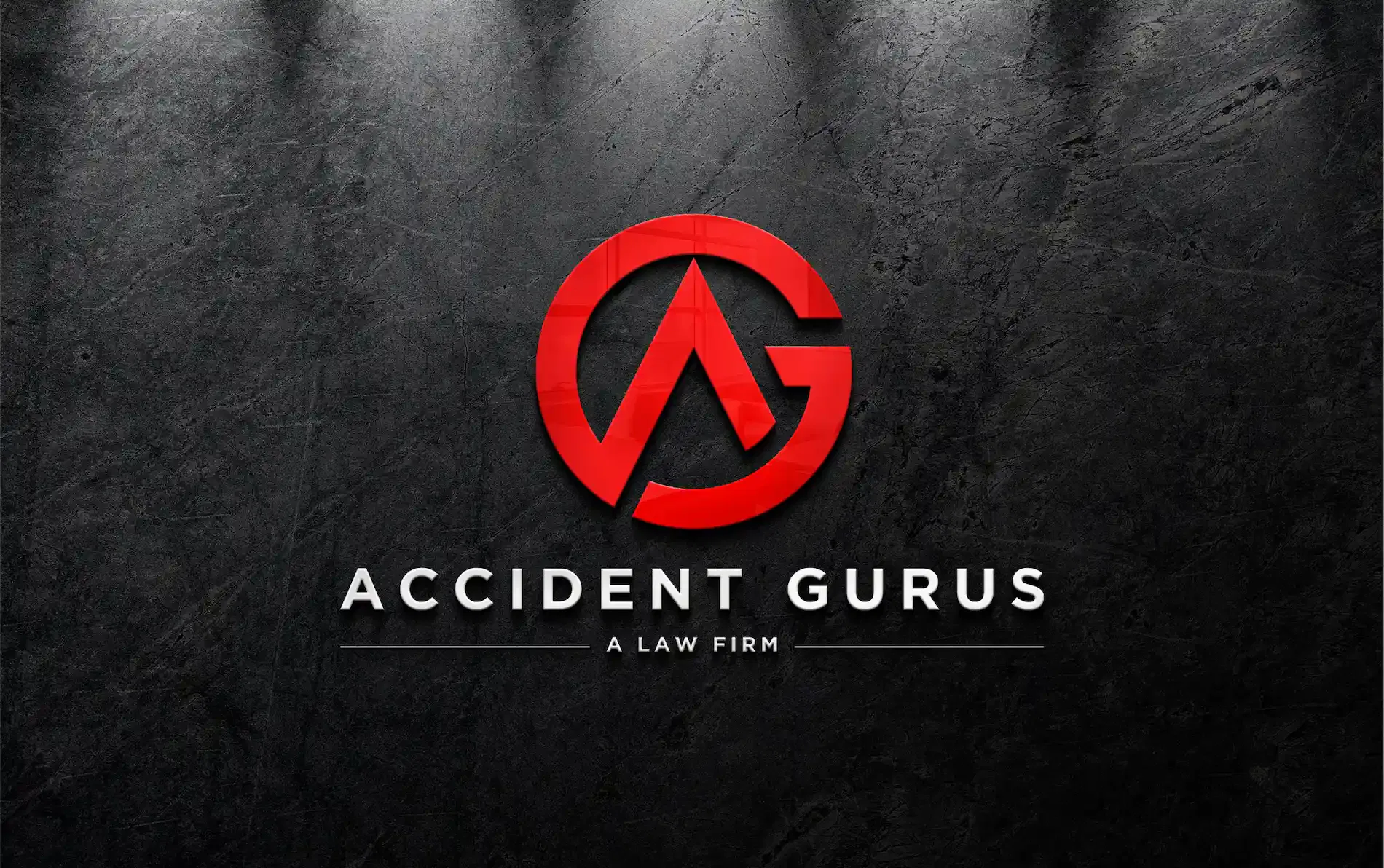 Accident Gurus logo on a dark textured background with red and white design elements.