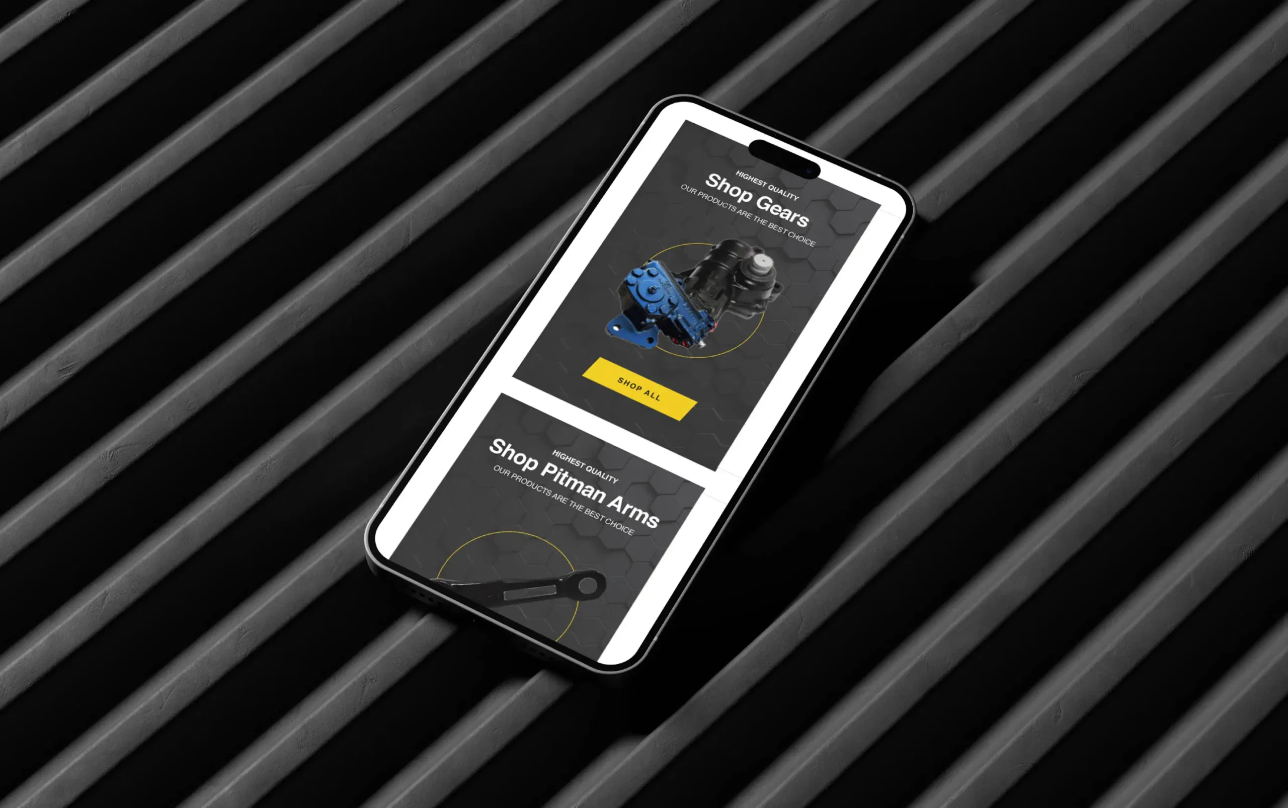 Smartphone displaying parts guide on dark industrial surface
