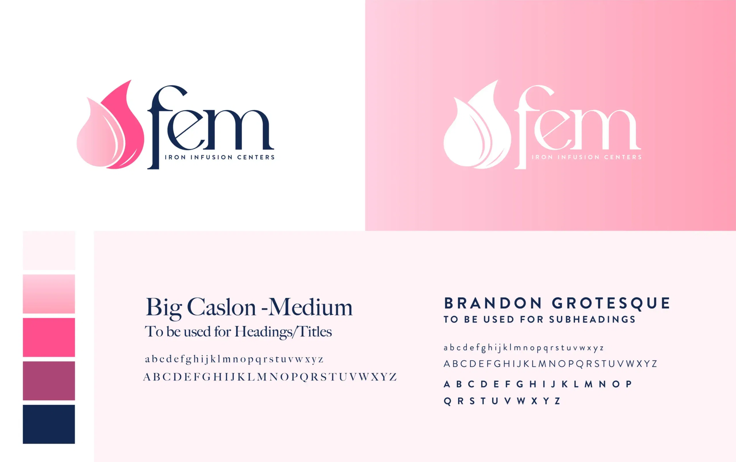 Feminine logo design showcasing gradient pink tones, featuring elegant fonts and branding elements.