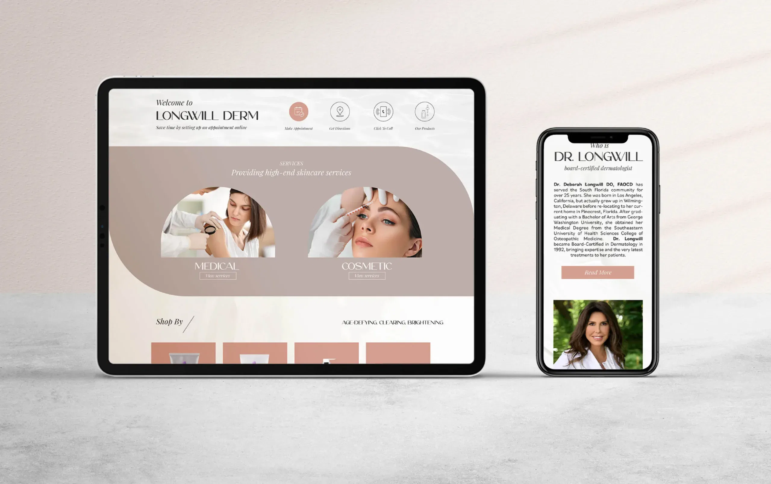 Responsive website design on tablet and smartphone showcasing skincare content.