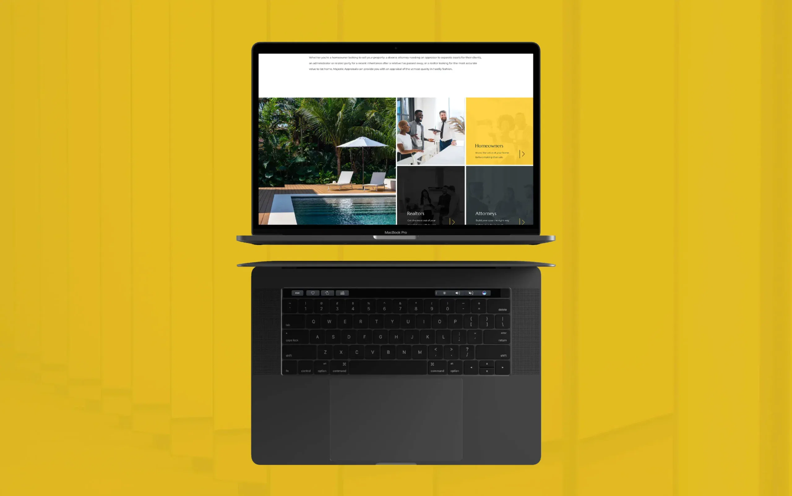 Laptop displaying a vibrant screen with a yellow background.