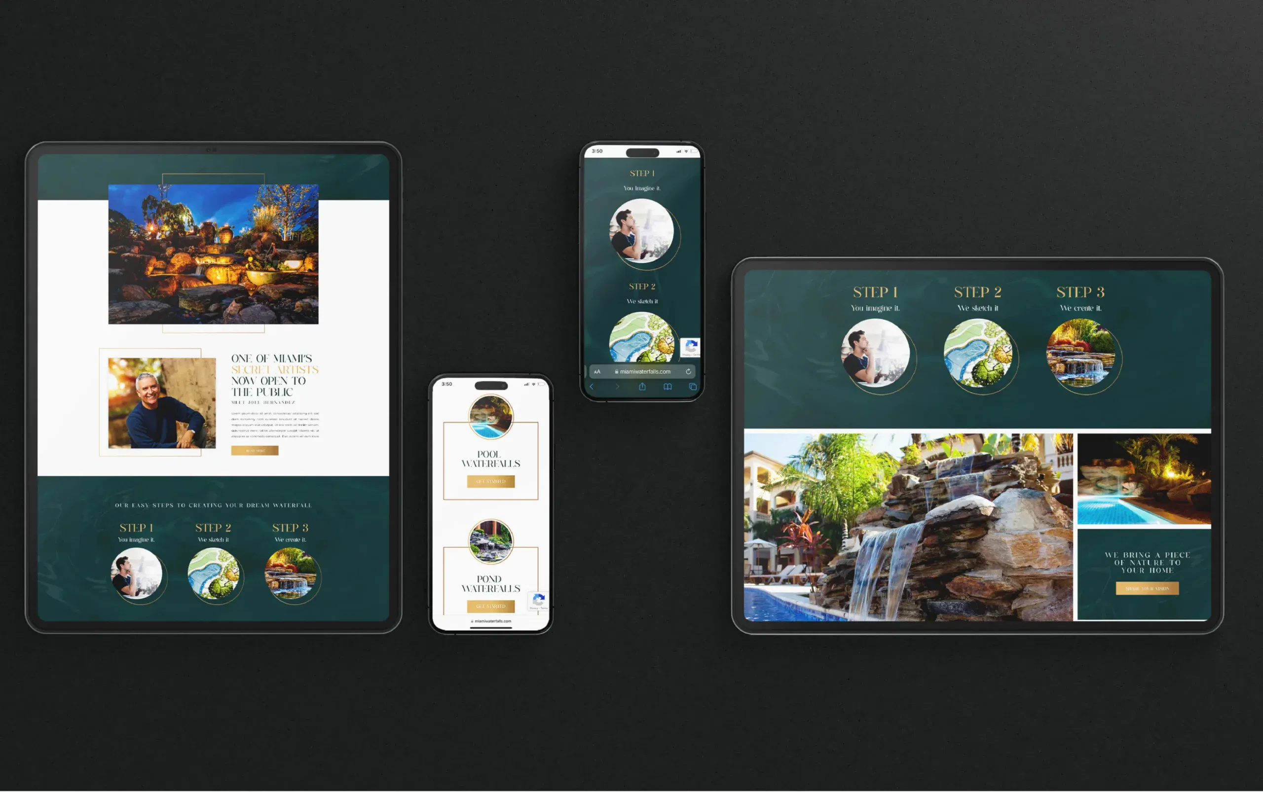 Various tech devices displaying vibrant travel websites against a dark background.