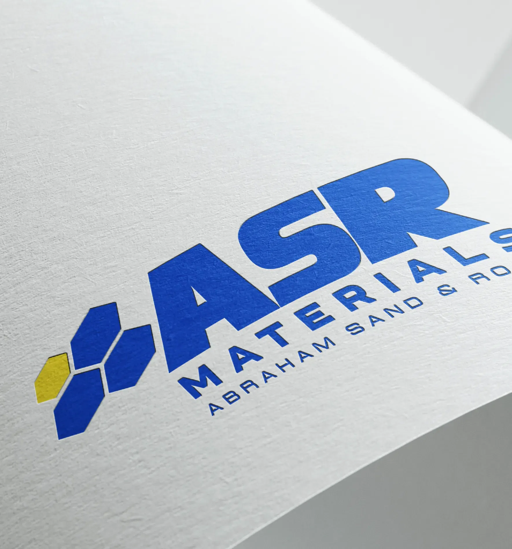 ASR Materials logo with blue lettering and geometric design.