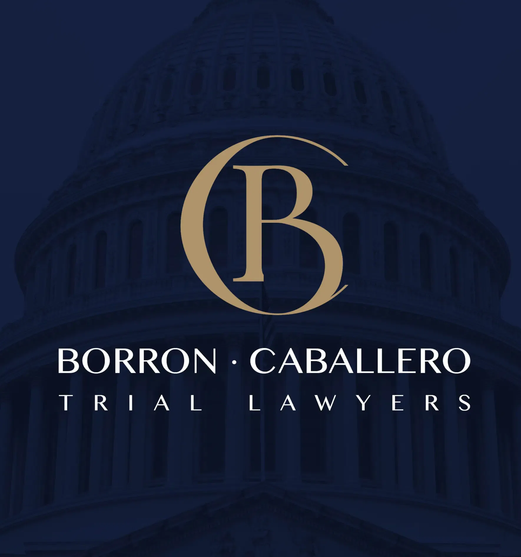 Borron Caballero Trial Lawyers logo with a dark backdrop and gold accents.