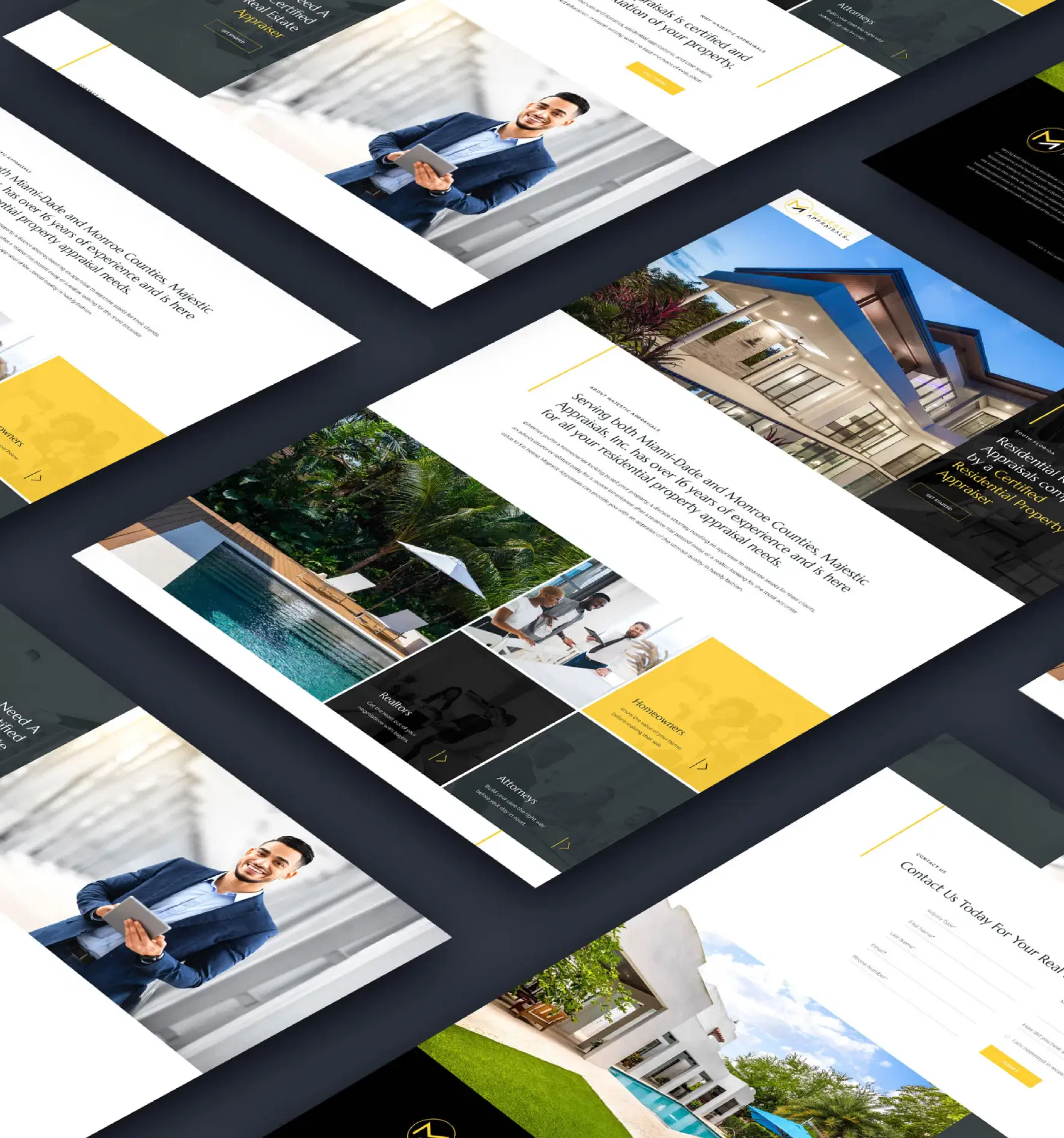 Professional corporate website mockups featuring elegant design layouts.