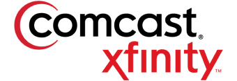 Comcast Xfinity logo featuring bold black and red lettering.