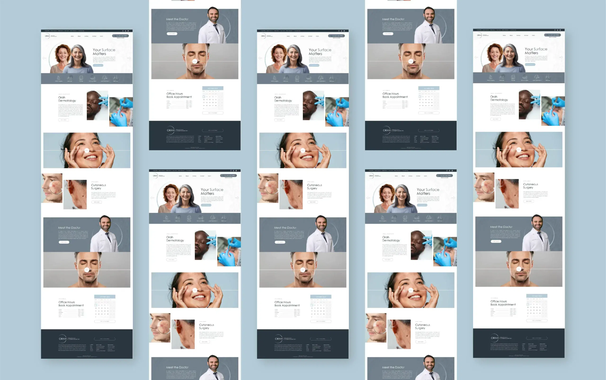 Responsive medical website design featuring doctor and patient images with a clean layout.