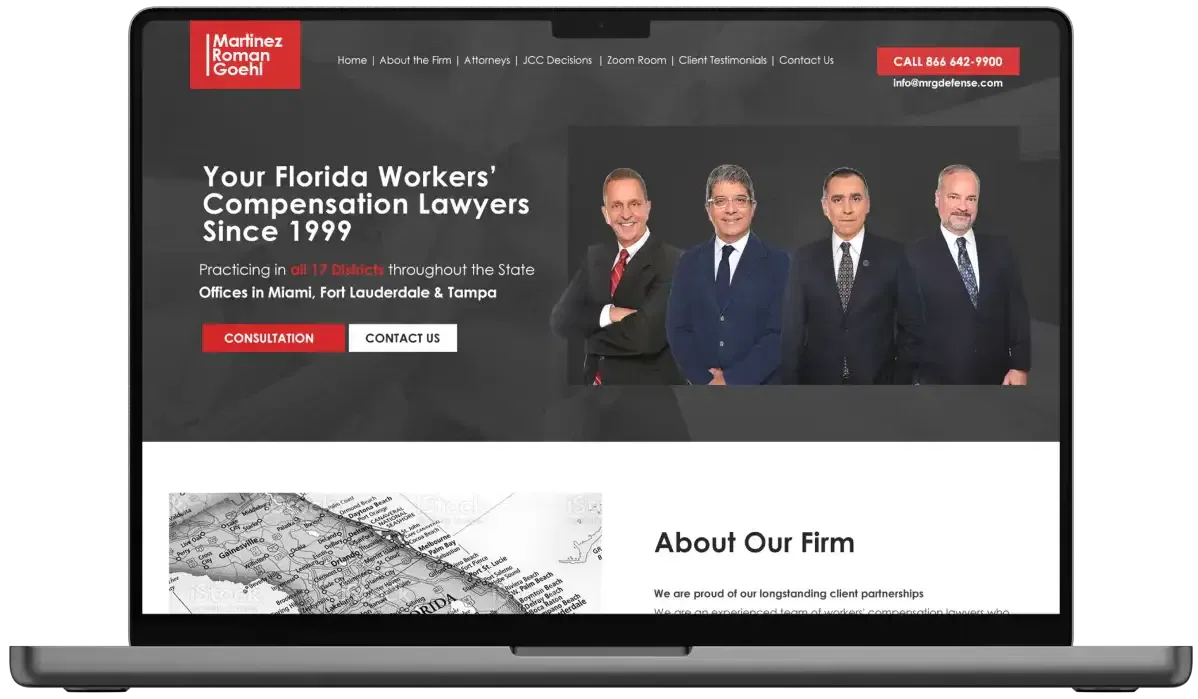 Professional Florida workers' compensation lawyers with a commitment to excellence displayed on a laptop screen.