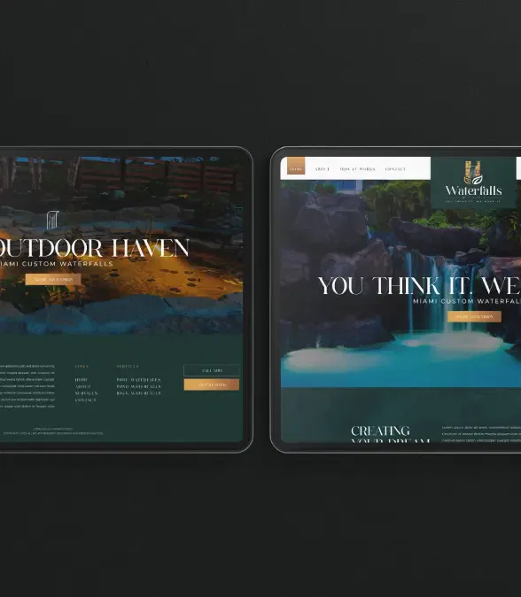 Two tablet screens displaying luxury resort website designs, highlighting elegant layouts with nature themes.