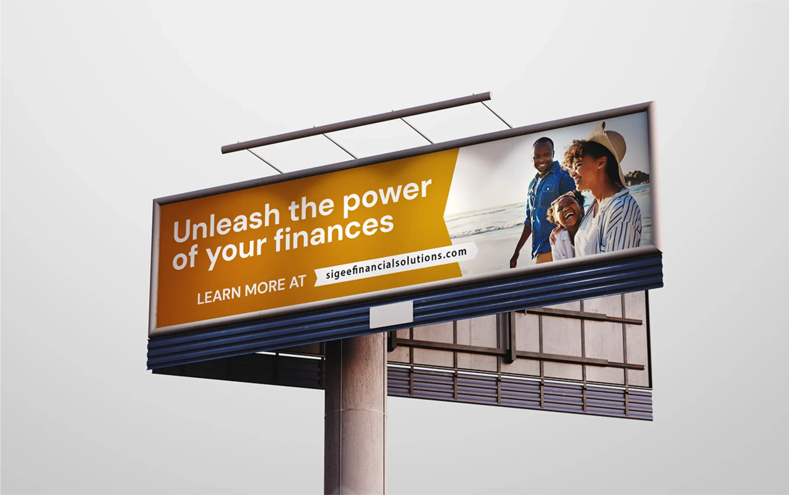 Large billboard with diverse people and the phrase 