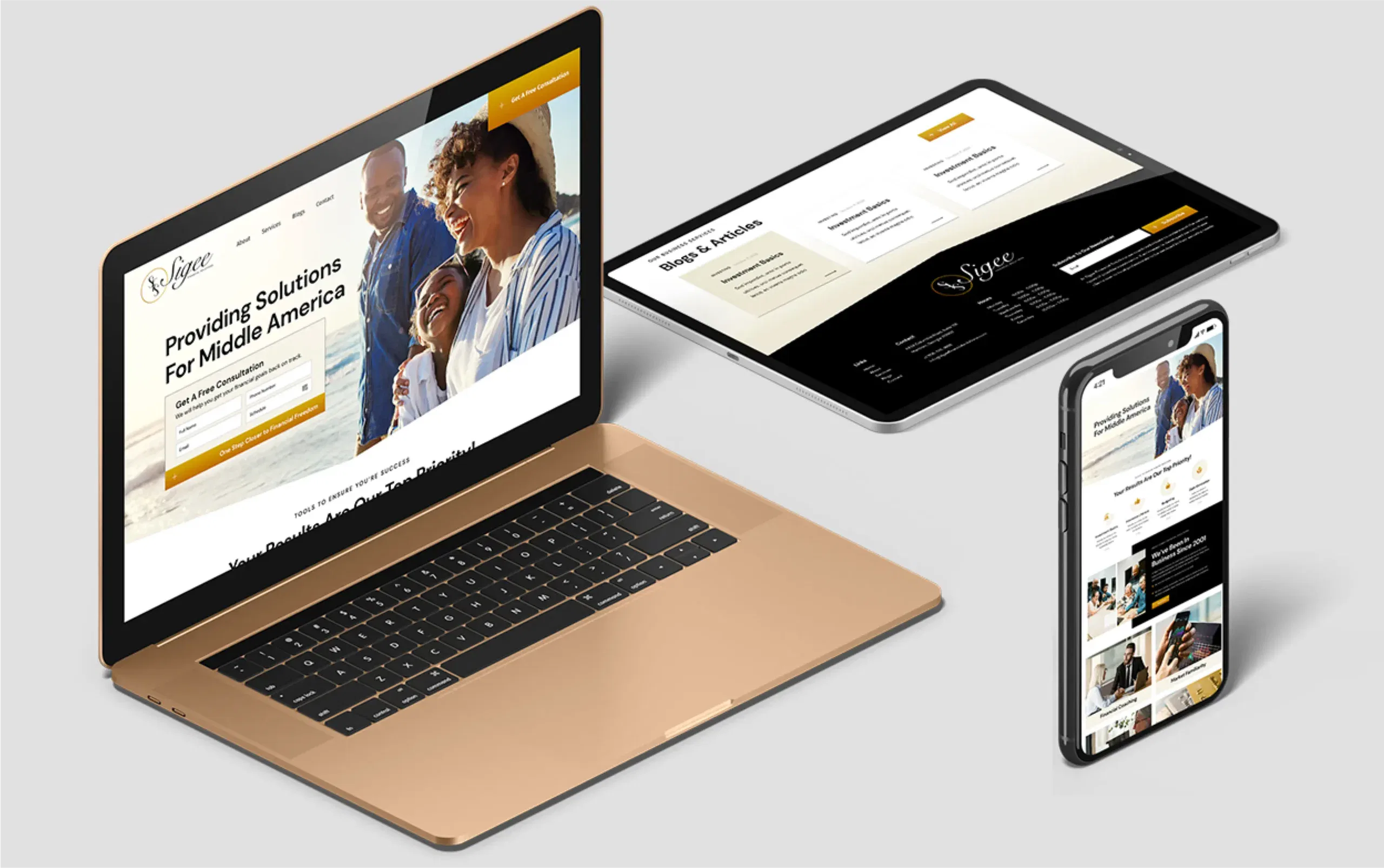 Laptop, tablet, and smartphone displaying a modern website with a focus on healthcare solutions.