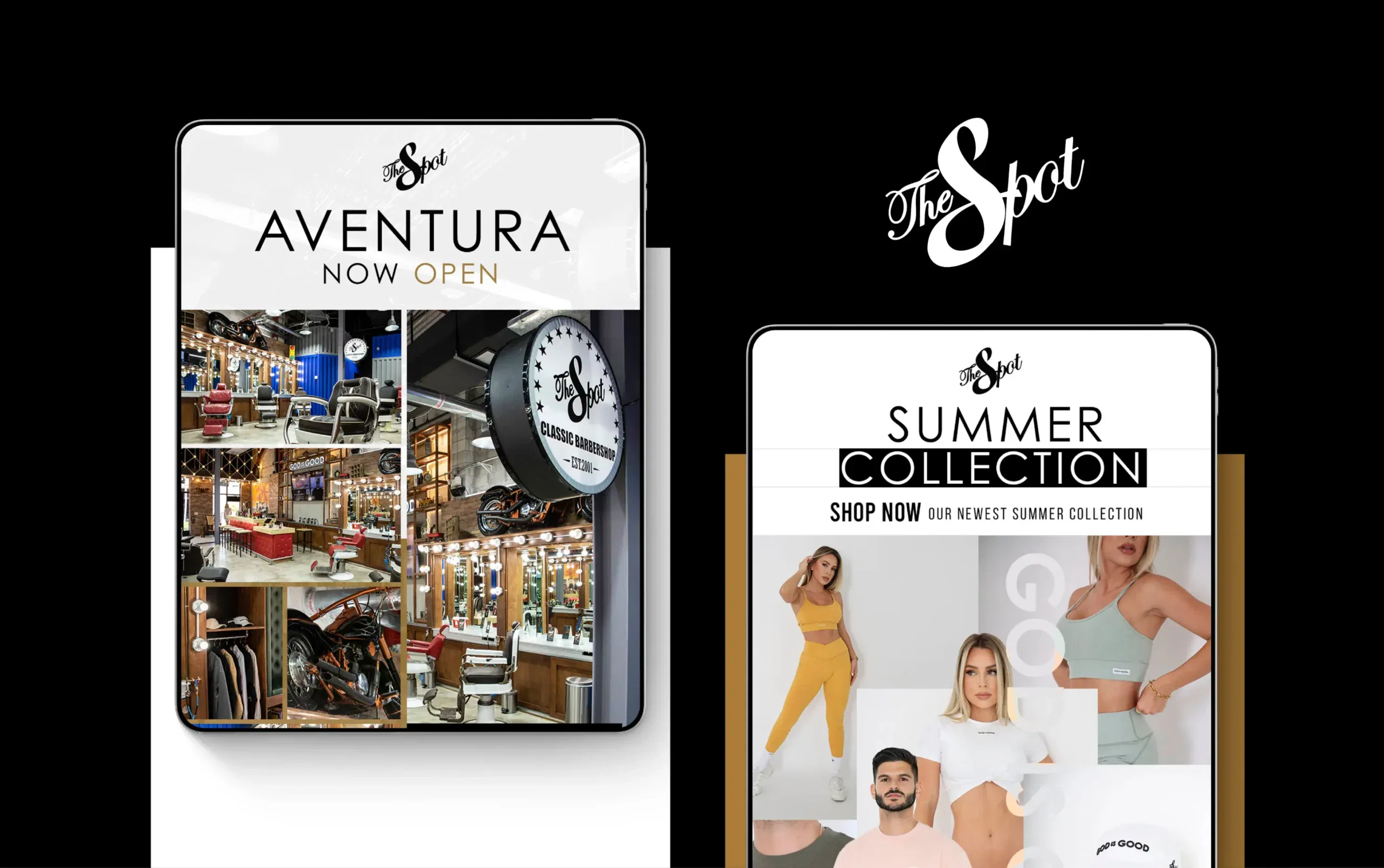 Fashionable clothing collection and store opening display.