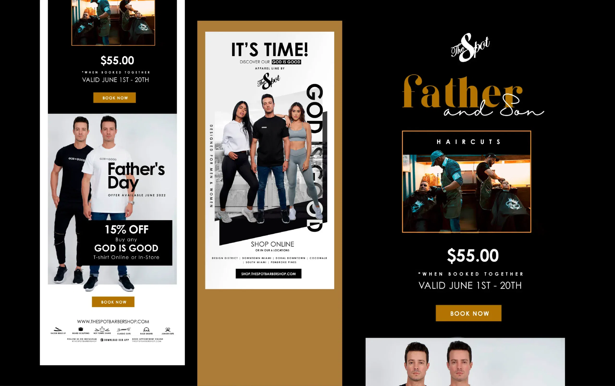 Father's Day fashion deals featuring stylish outfits and haircut offers.