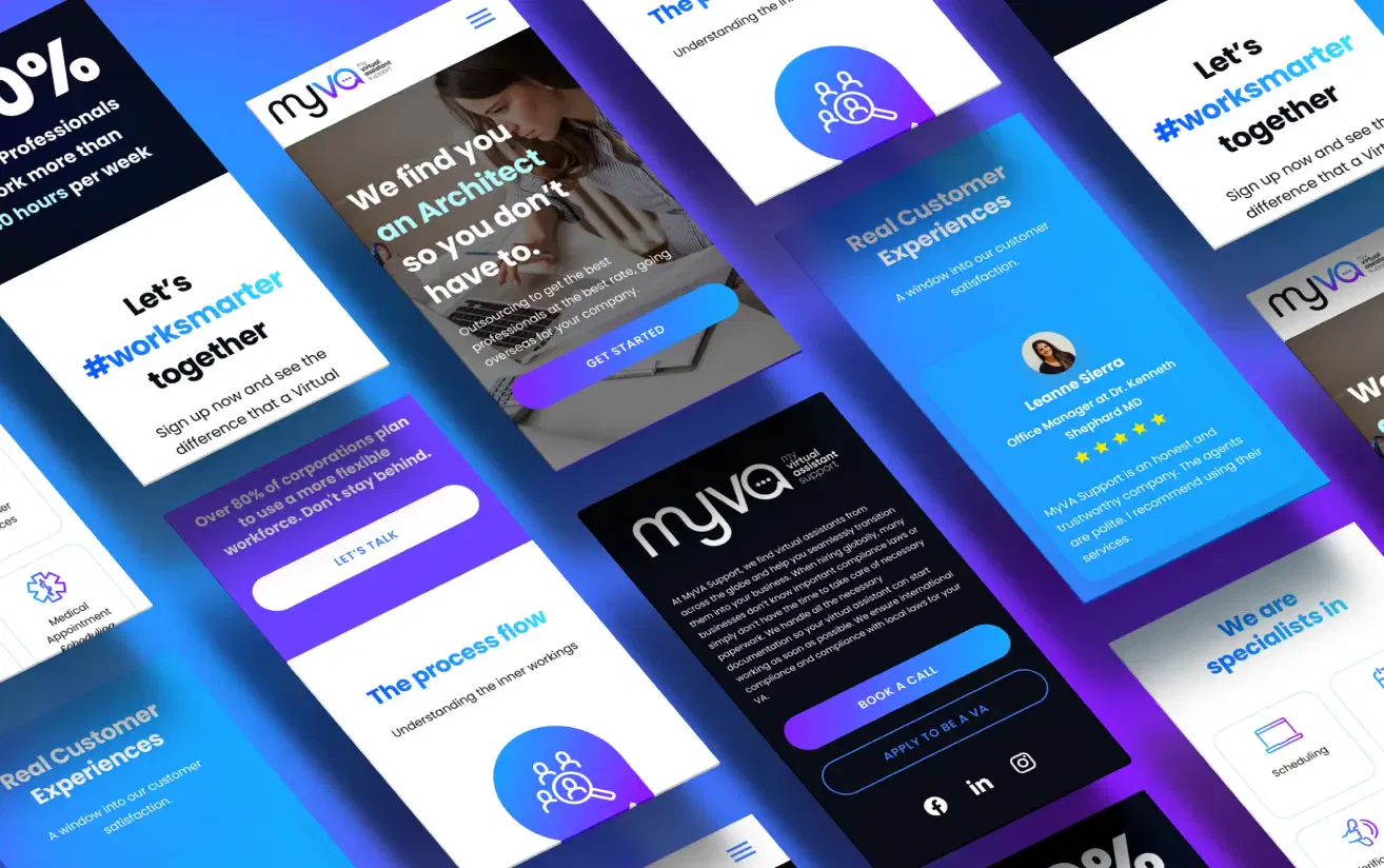 Vibrant digital marketing slides displaying innovative strategies and client testimonials.