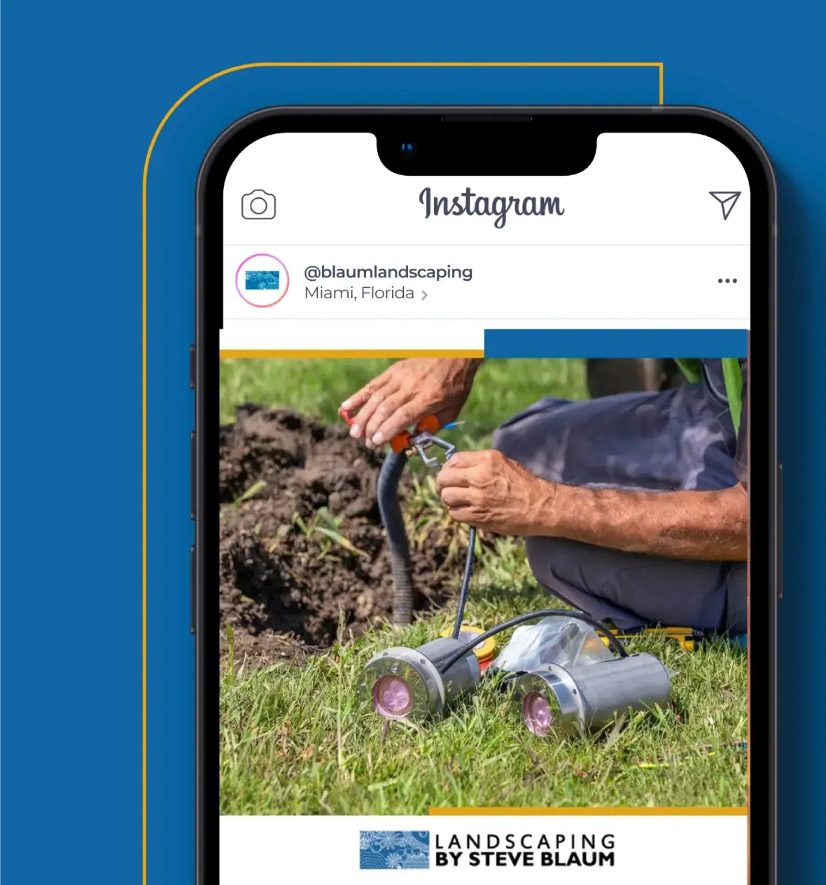 Person installing irrigation system on lawn via smartphone screen.