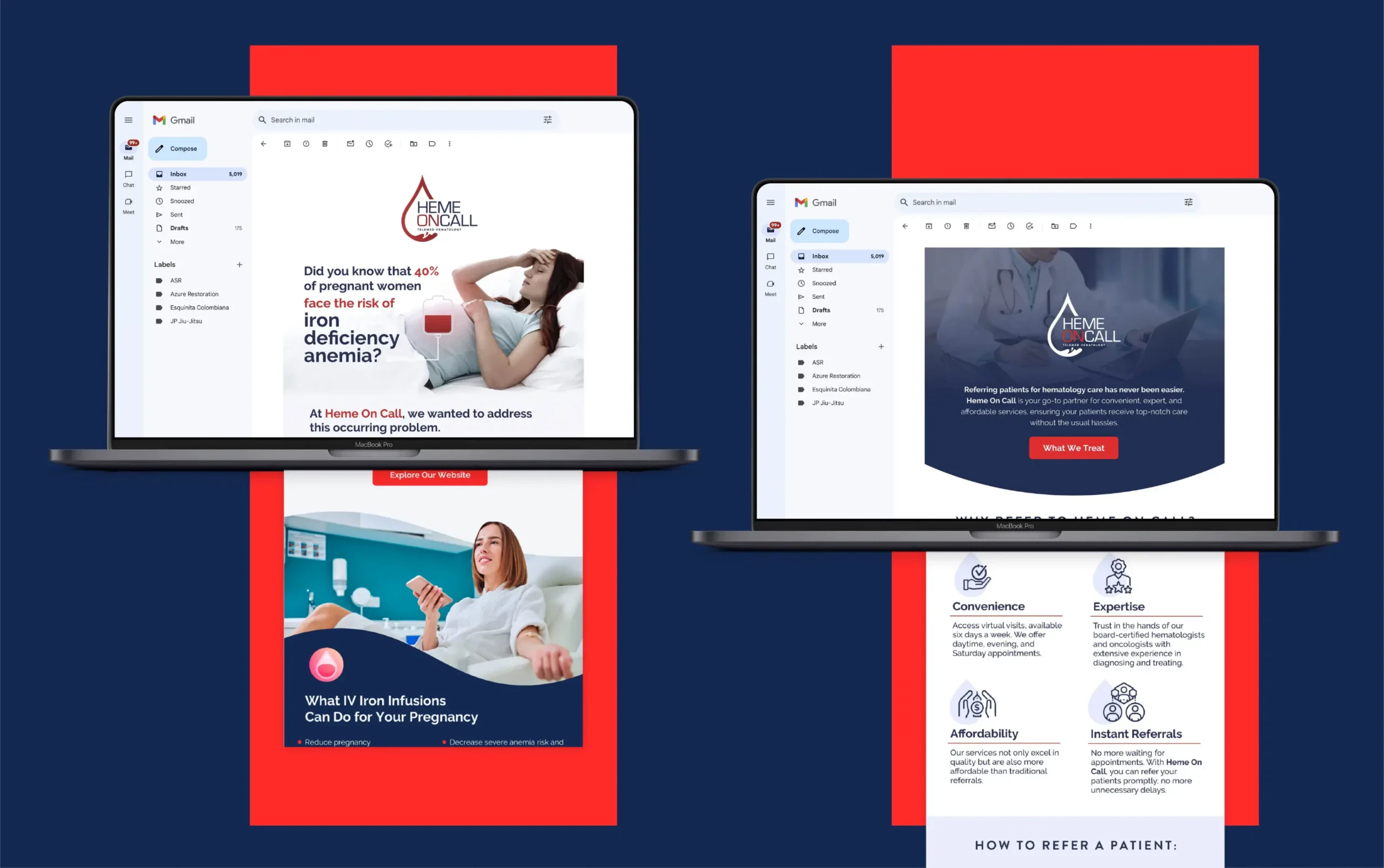 Health website design showcasing anemia information and resources on digital interfaces.