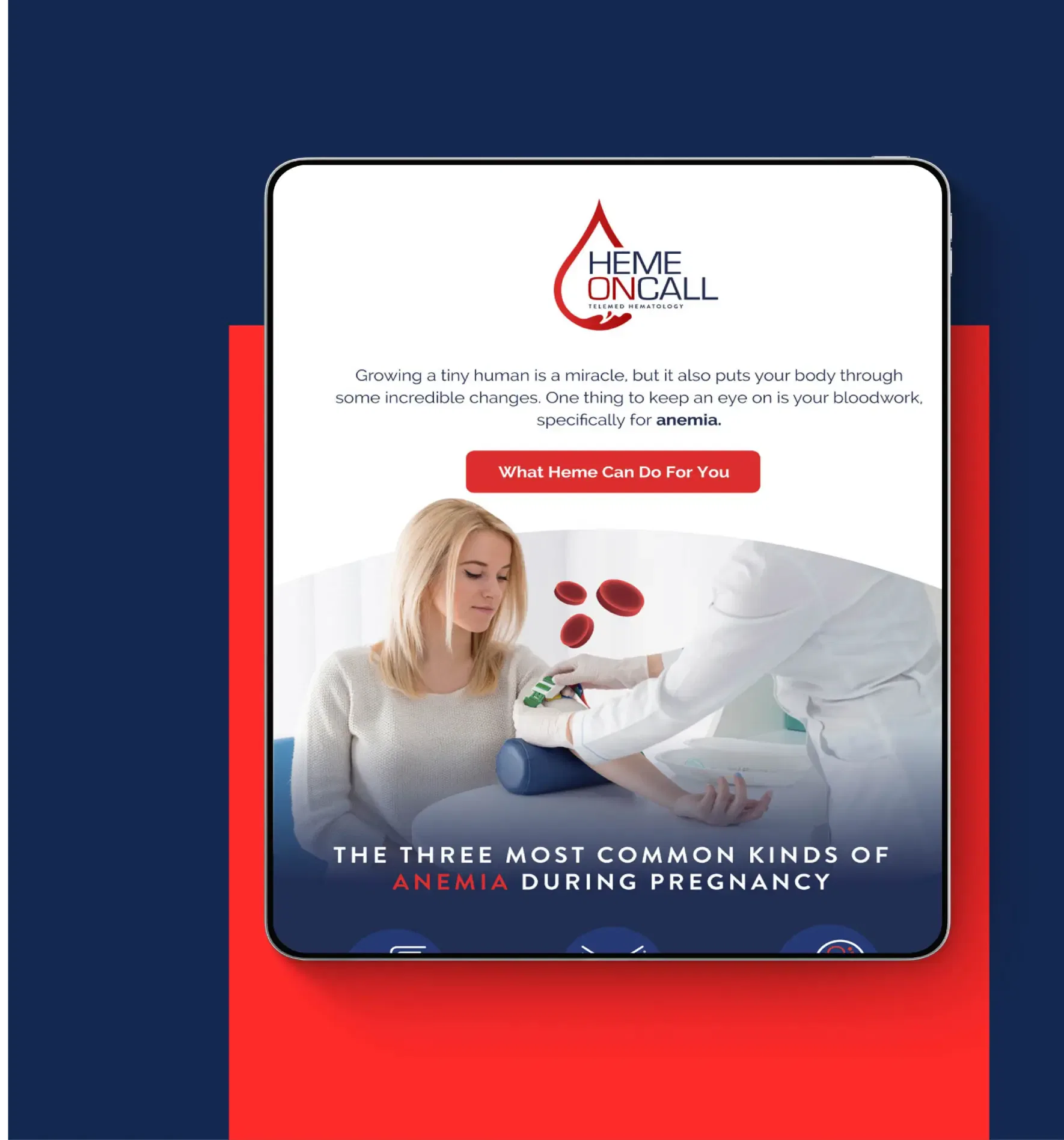 Medical professional discussing anemia during pregnancy with a patient in a clinic setting.