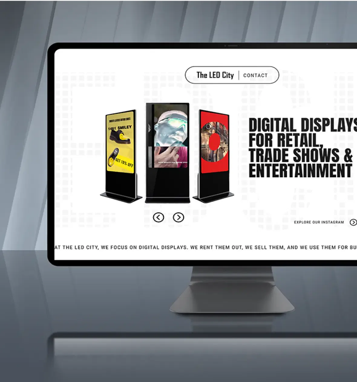 Computer displaying LED digital displays for trade shows and entertainment.