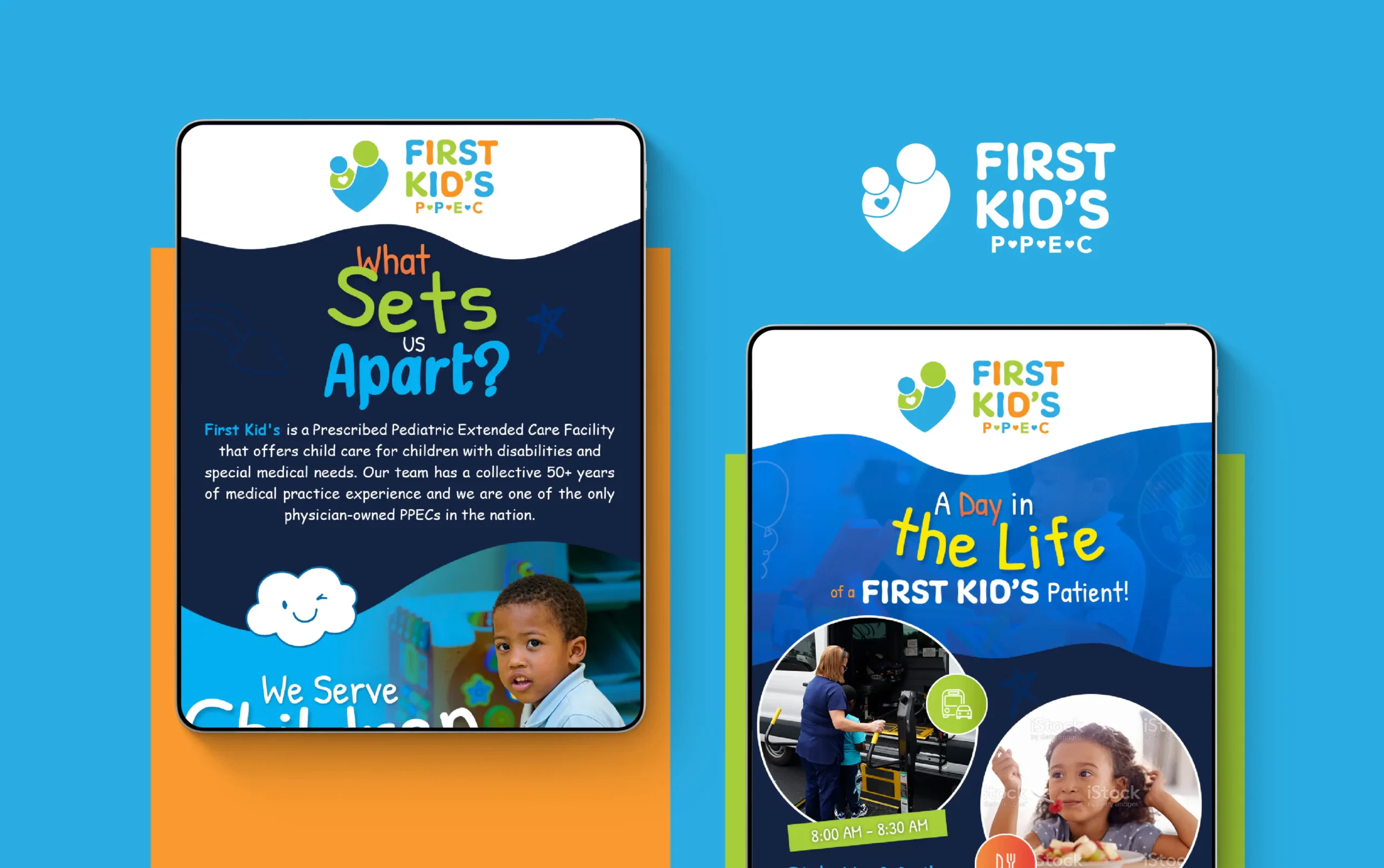 Colorful flyer showcasing First Kid's facility promoting unique educational programs for children.