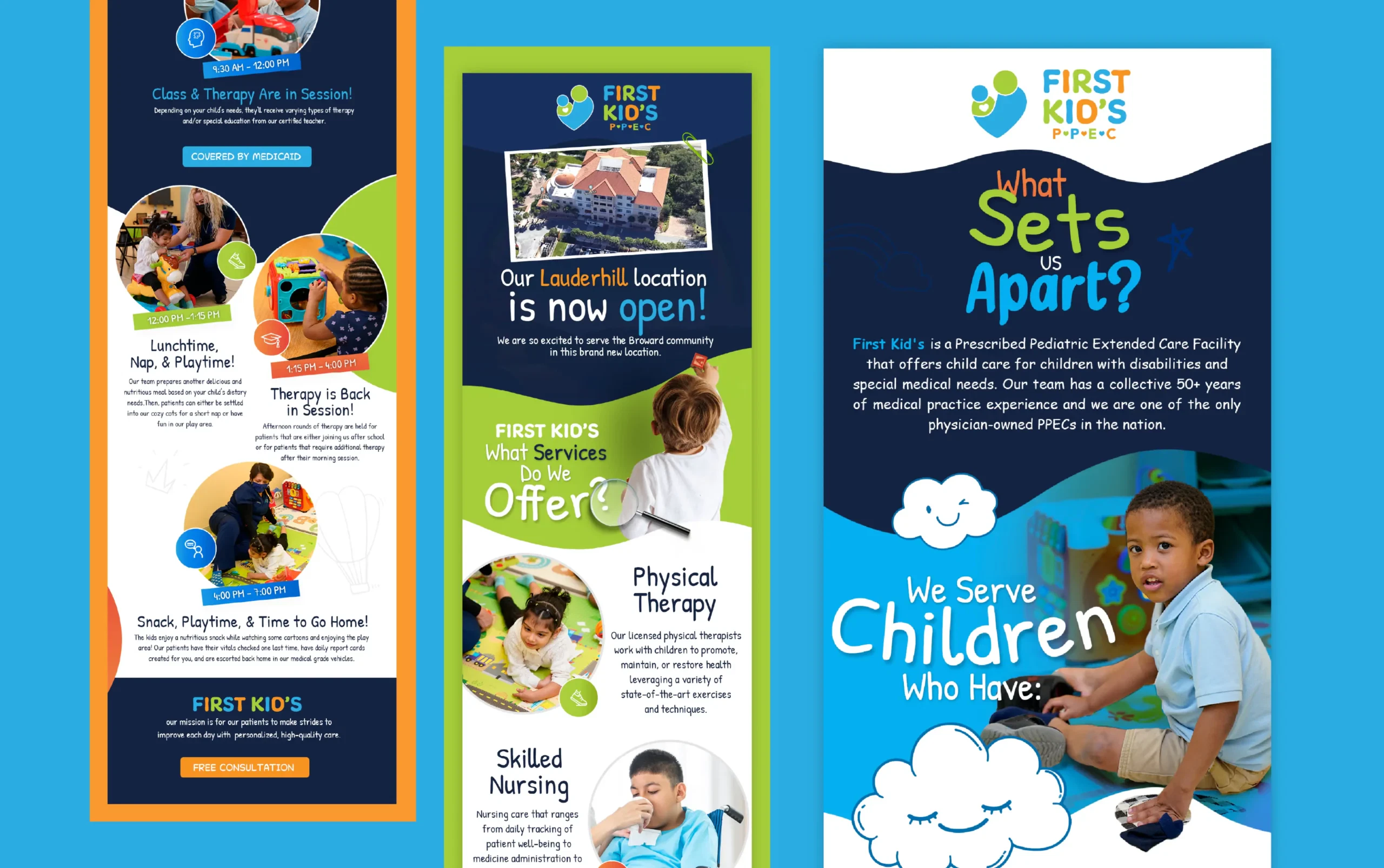 Brochure showcasing First Kids wellness programs for children with special needs