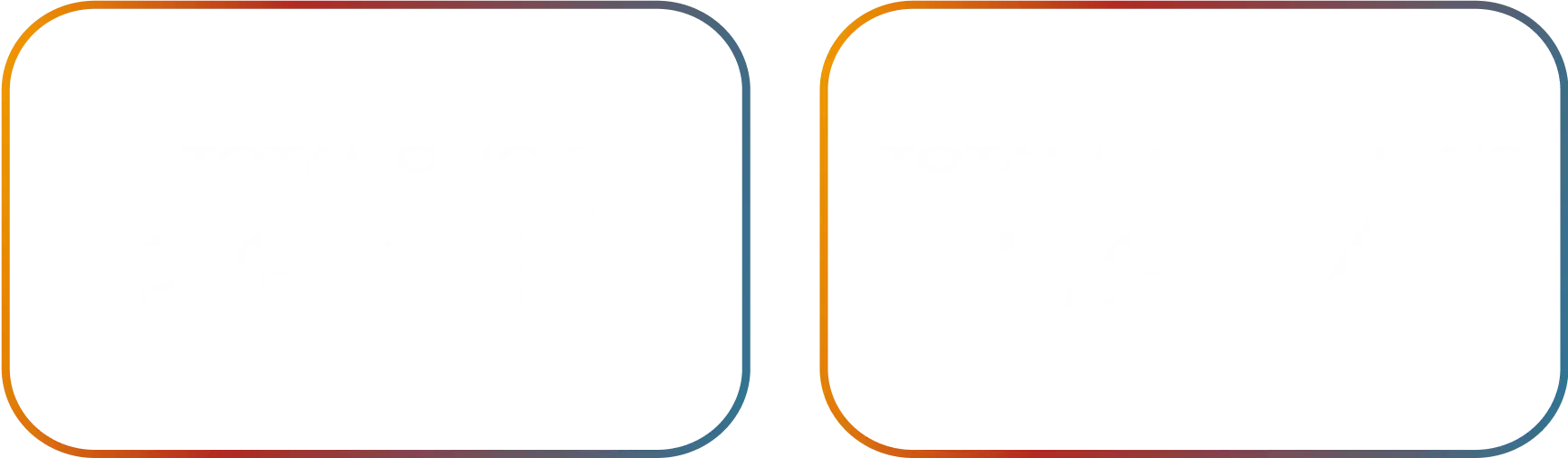 Two pixel-style white logos on black backgrounds side by side, one resembling a face and the other a bird.