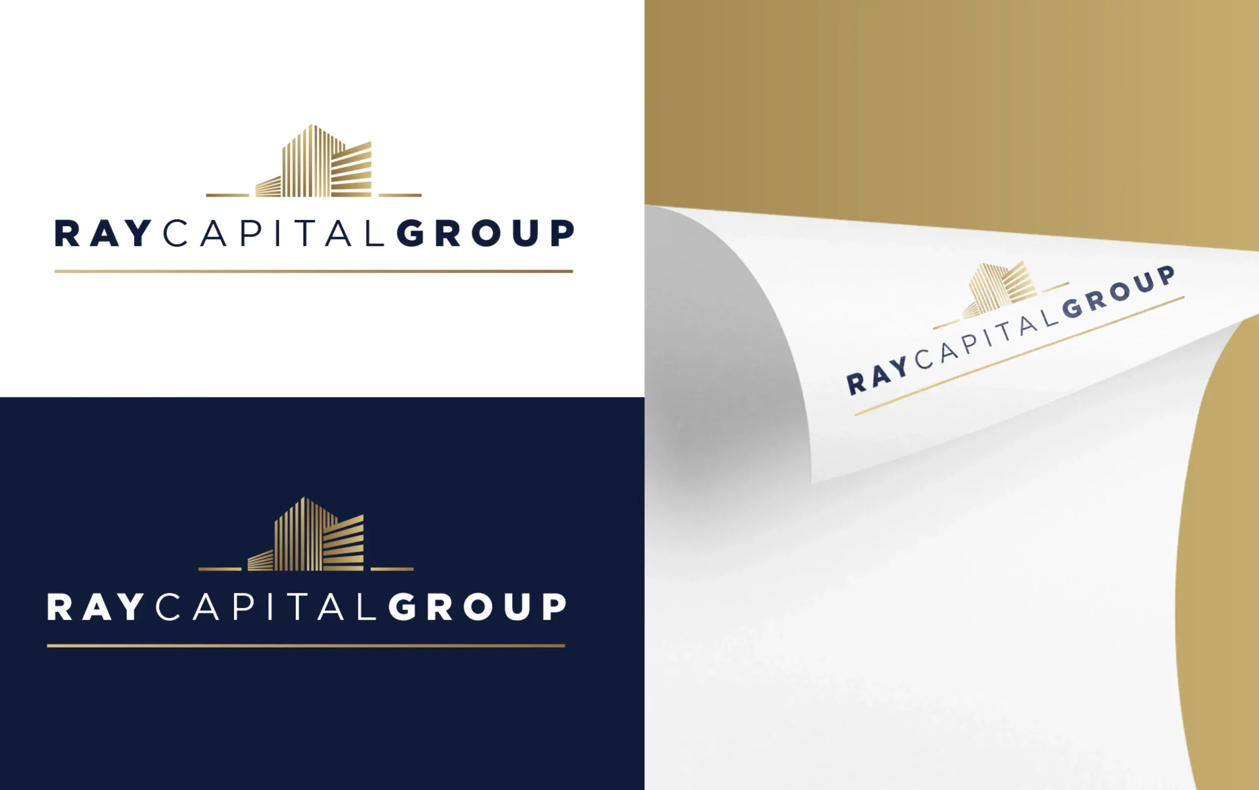 Ray Capital Group logo design with sleek navy and gold accents.