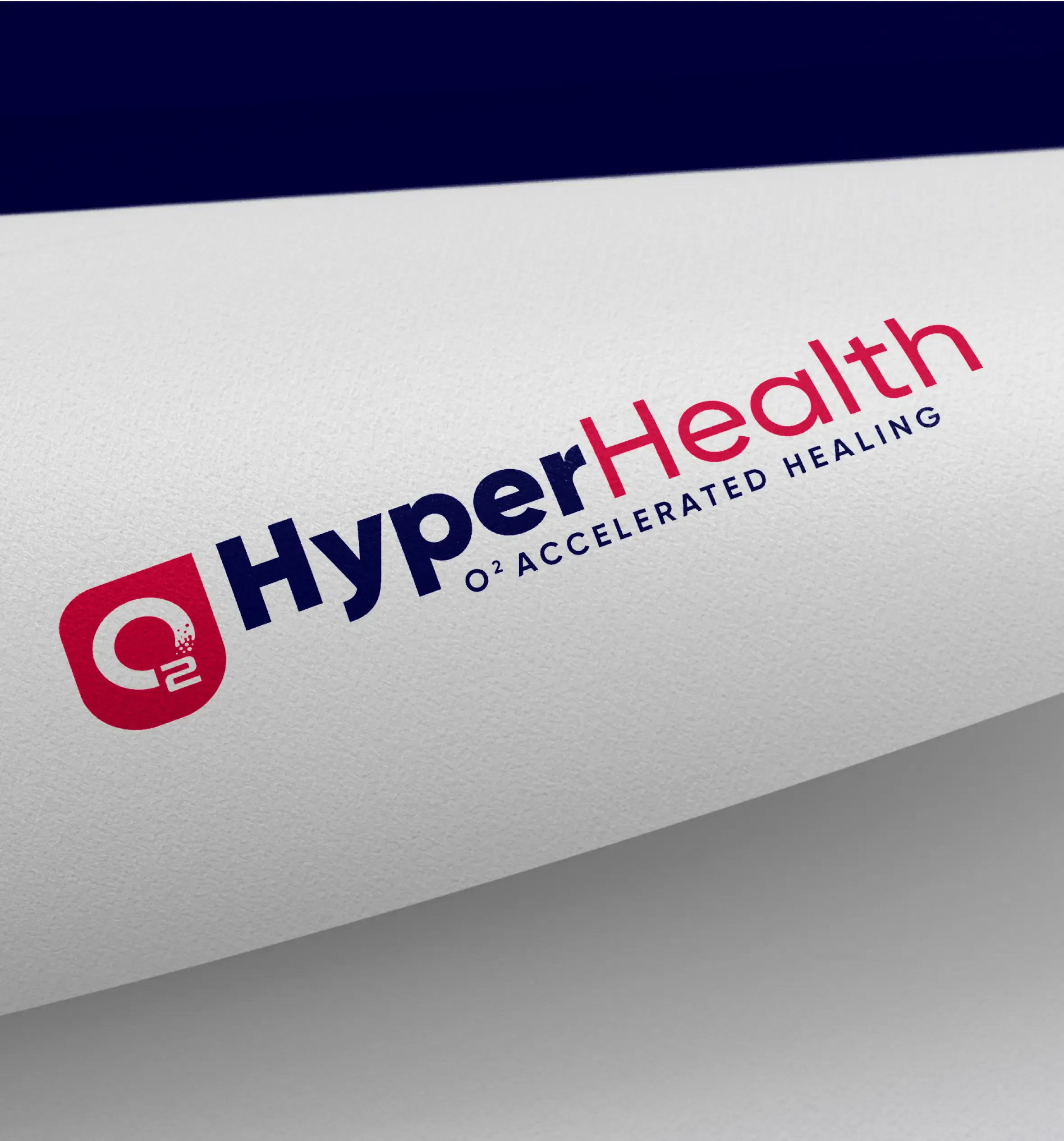 HyperHealth logo with O2 Accelerated Healing tagline on a curved white surface.