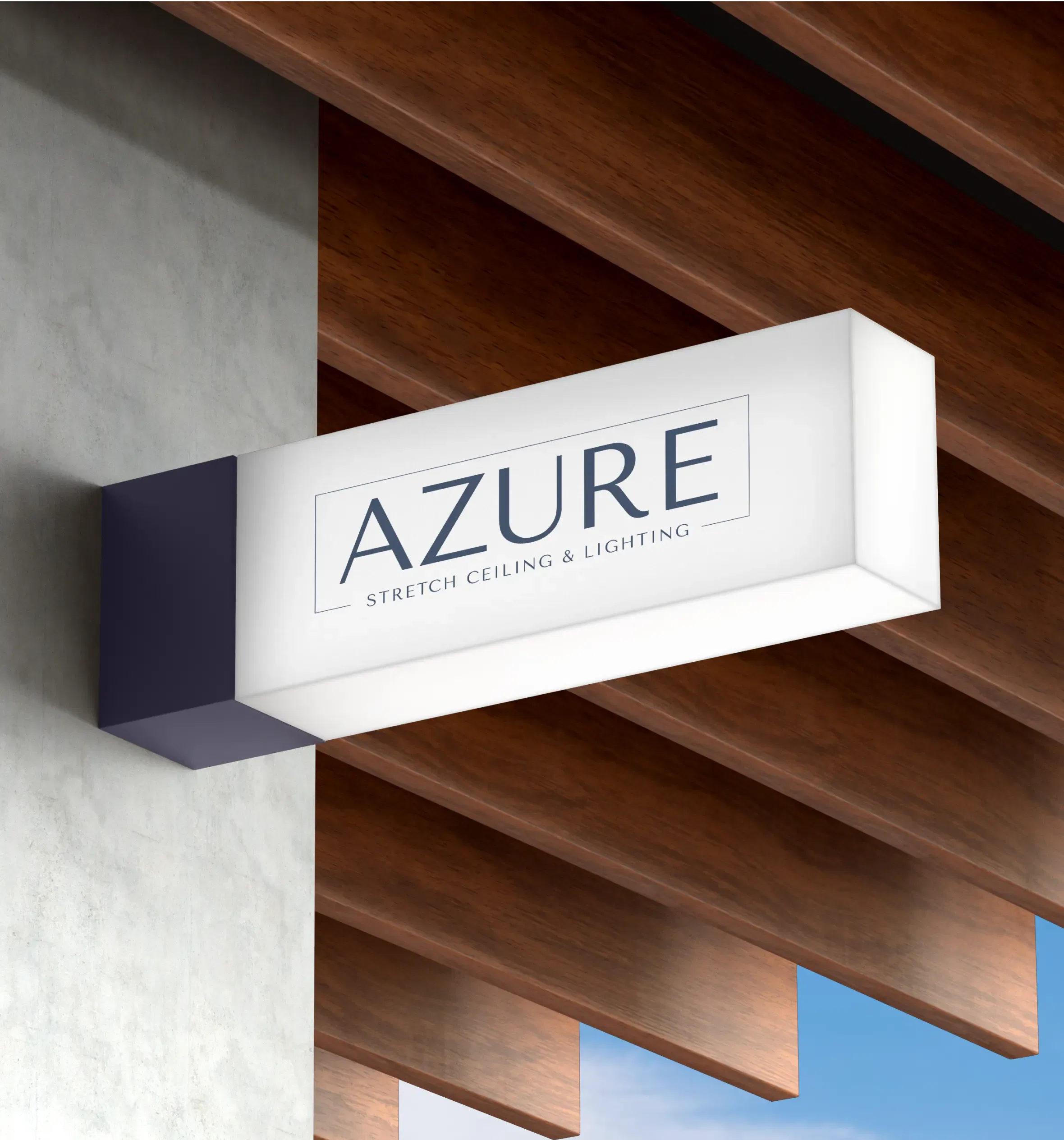 Modern building sign for Azure lighting and ceiling solutions.