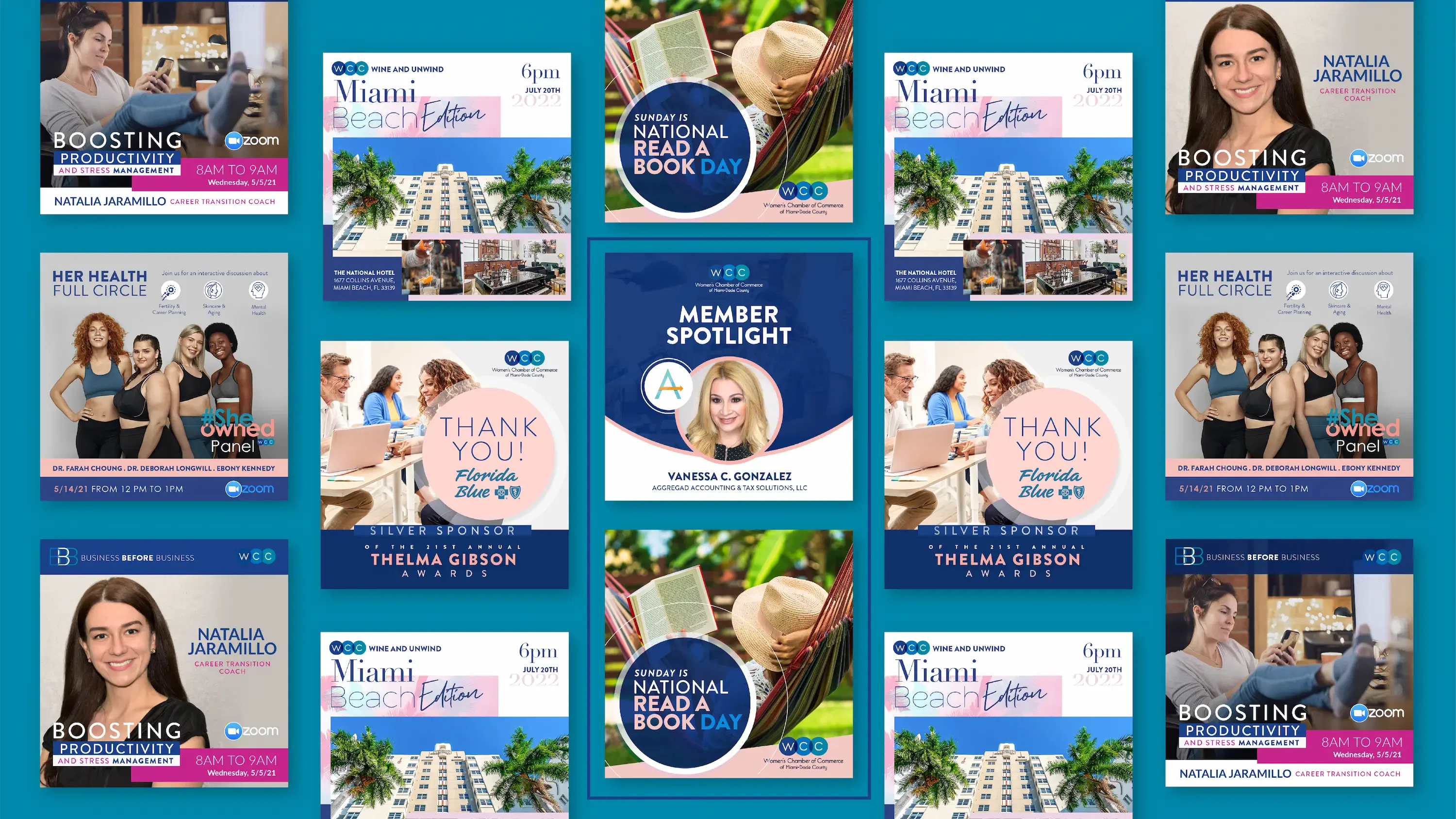 A collage of promotional images highlighting a health and beauty event with smiling participants and tropical themes.