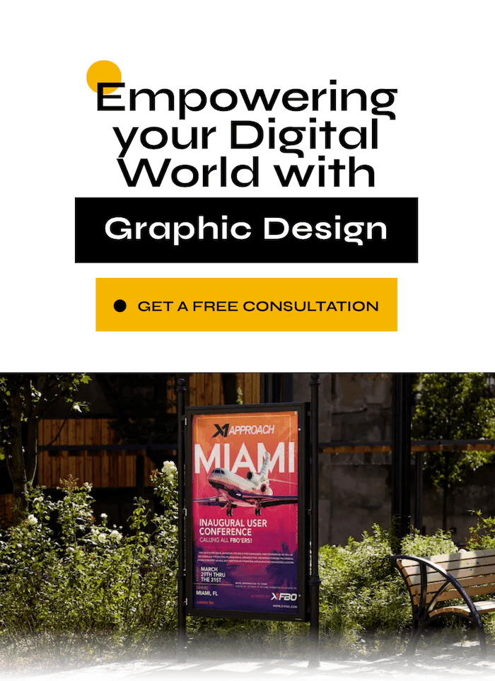 Graphic design banner promoting digital empowerment with free consultation offer.