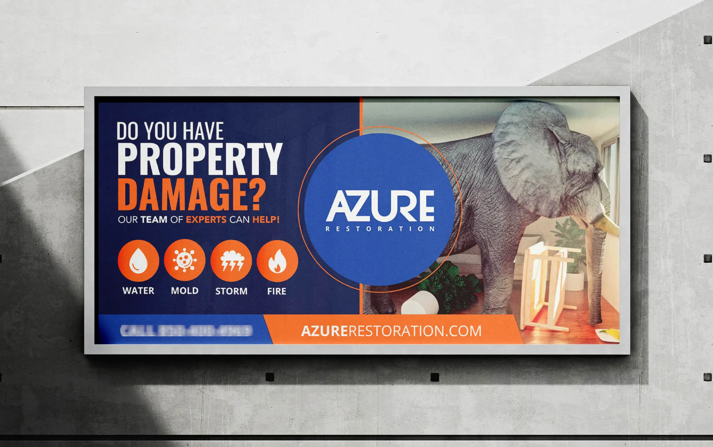 Advertisement for Azure Restoration services including water, mold, storm, and fire damage.