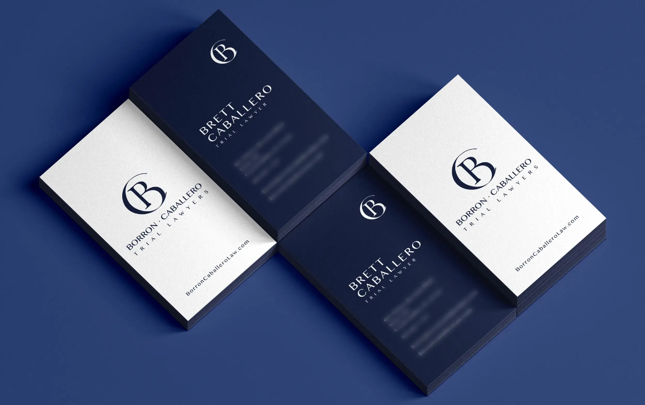 Sleek modern business card designs with elegant typography on a blue background.
