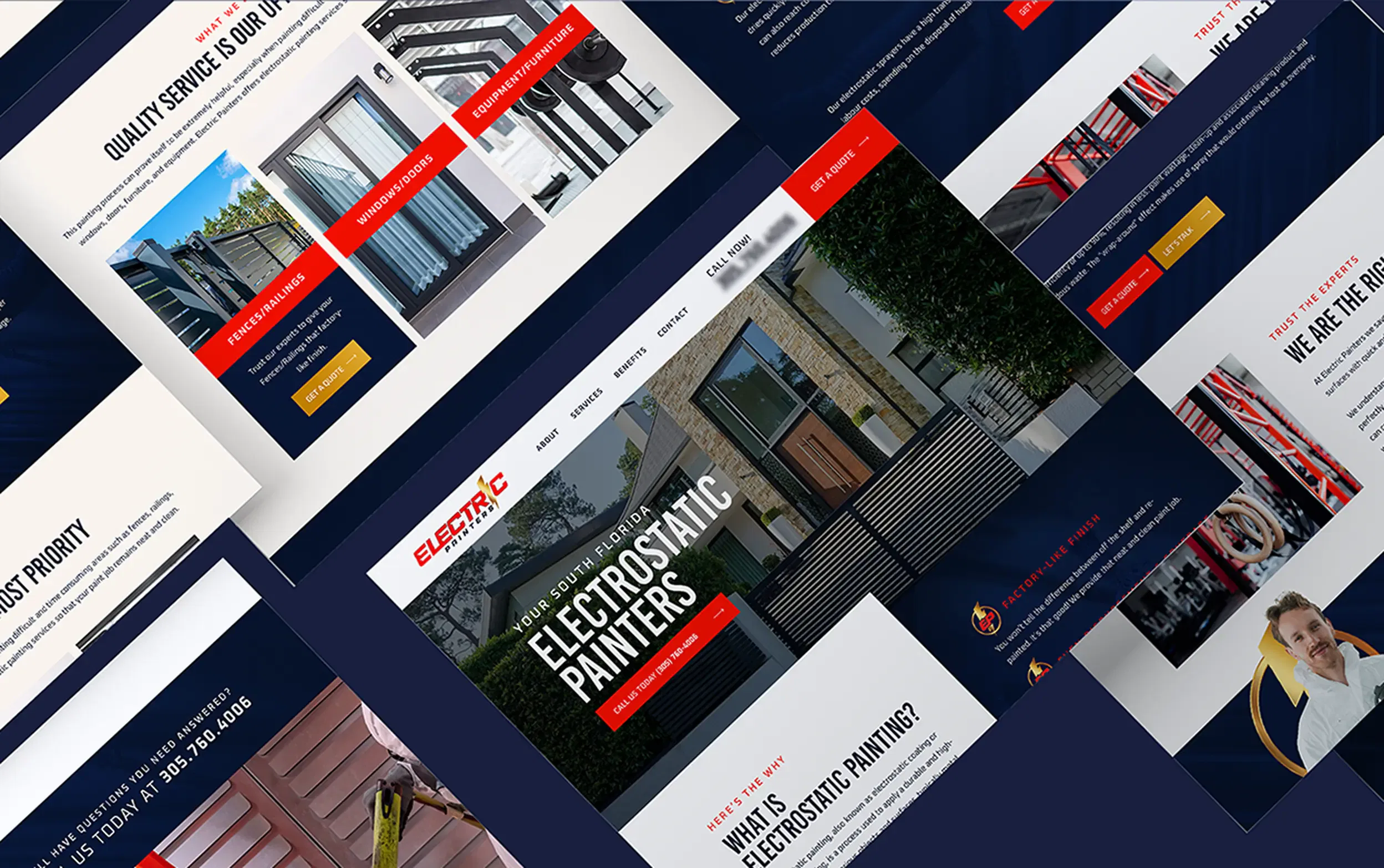 Website design layouts showcasing electrostatic painting services.