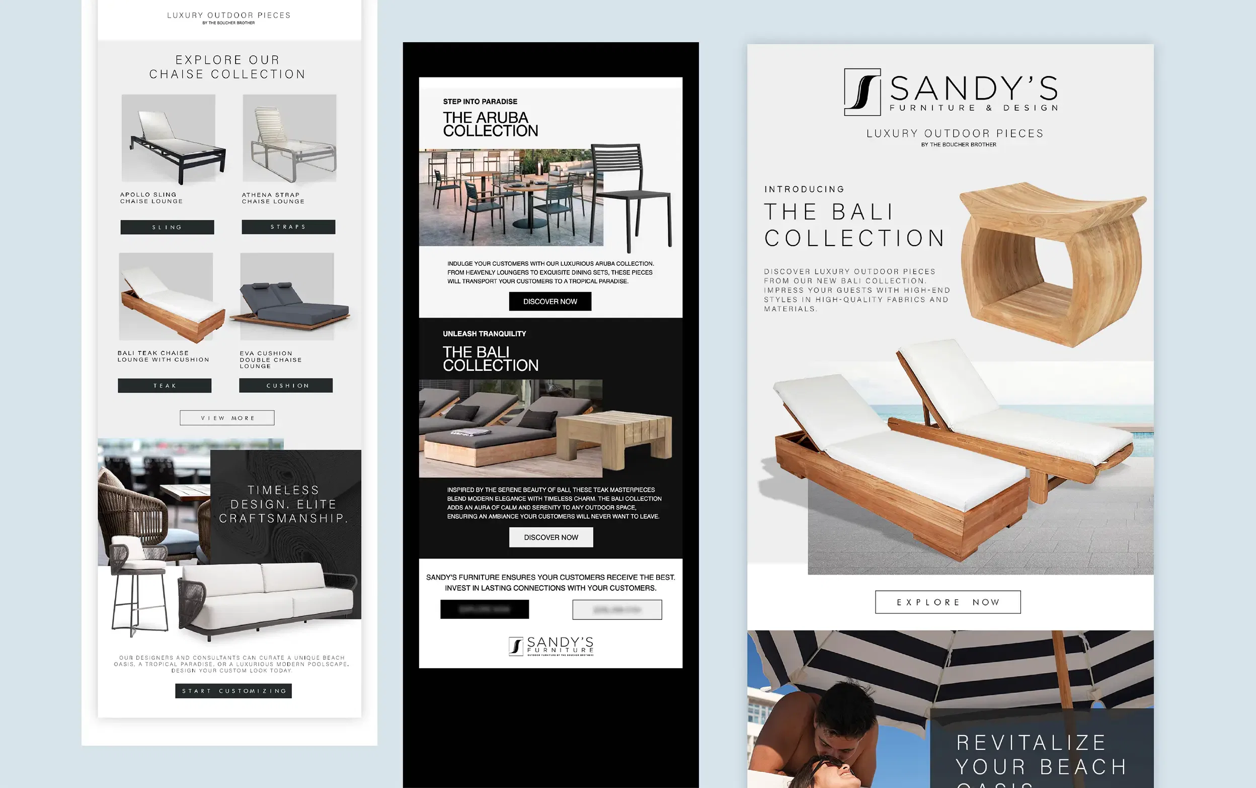 Sleek modern outdoor furniture collection showcasing loungers, chairs, and tables in a stylish layout.