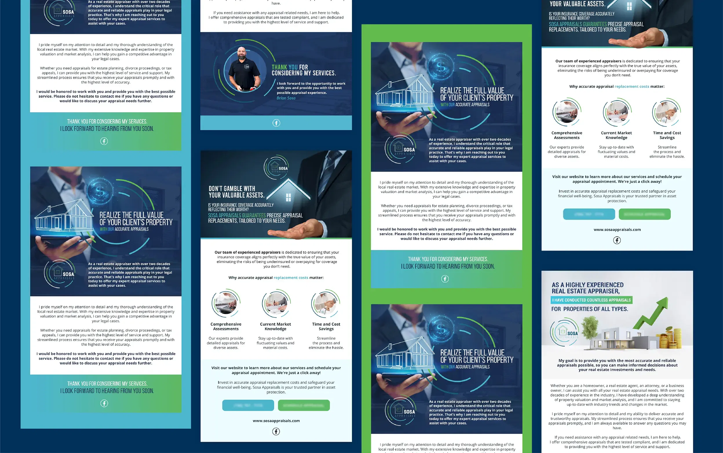 Digital marketing strategy layout with tech-themed graphics and text elements.