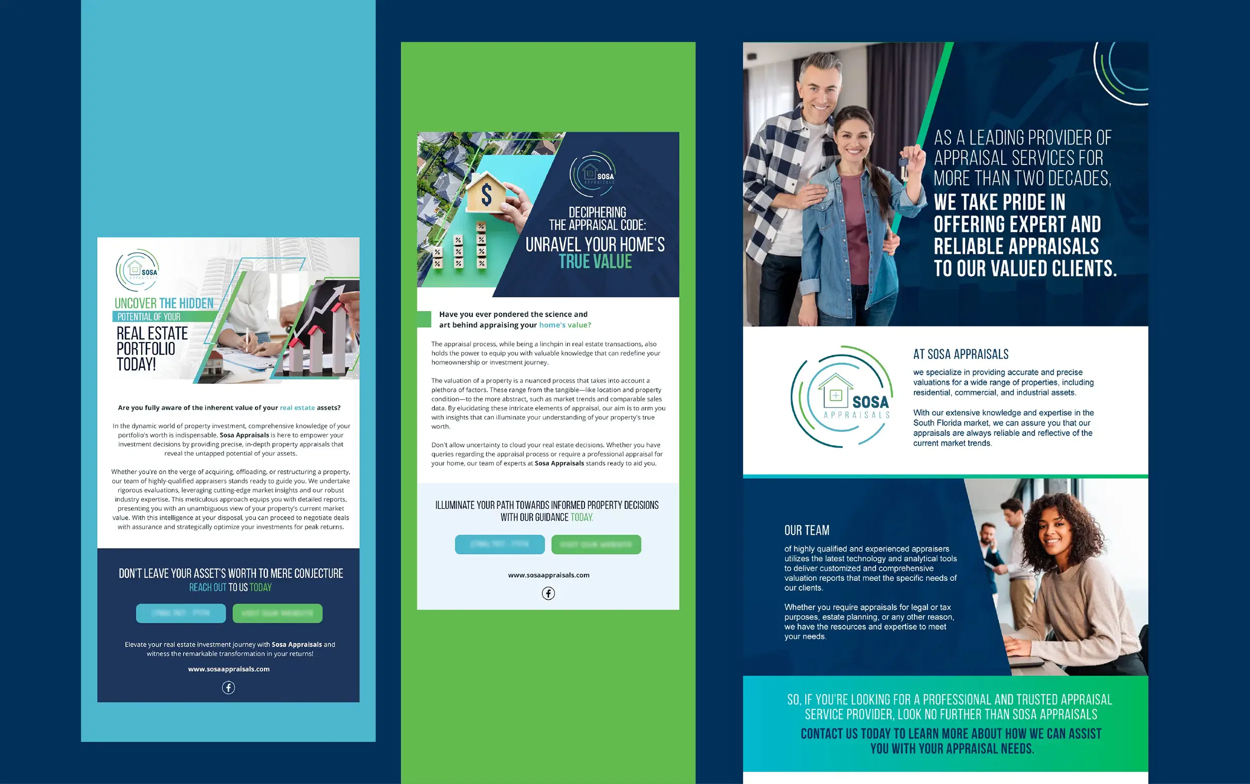 Professional brochures featuring engaging designs and vibrant colors, highlighting consulting services and client relationships.