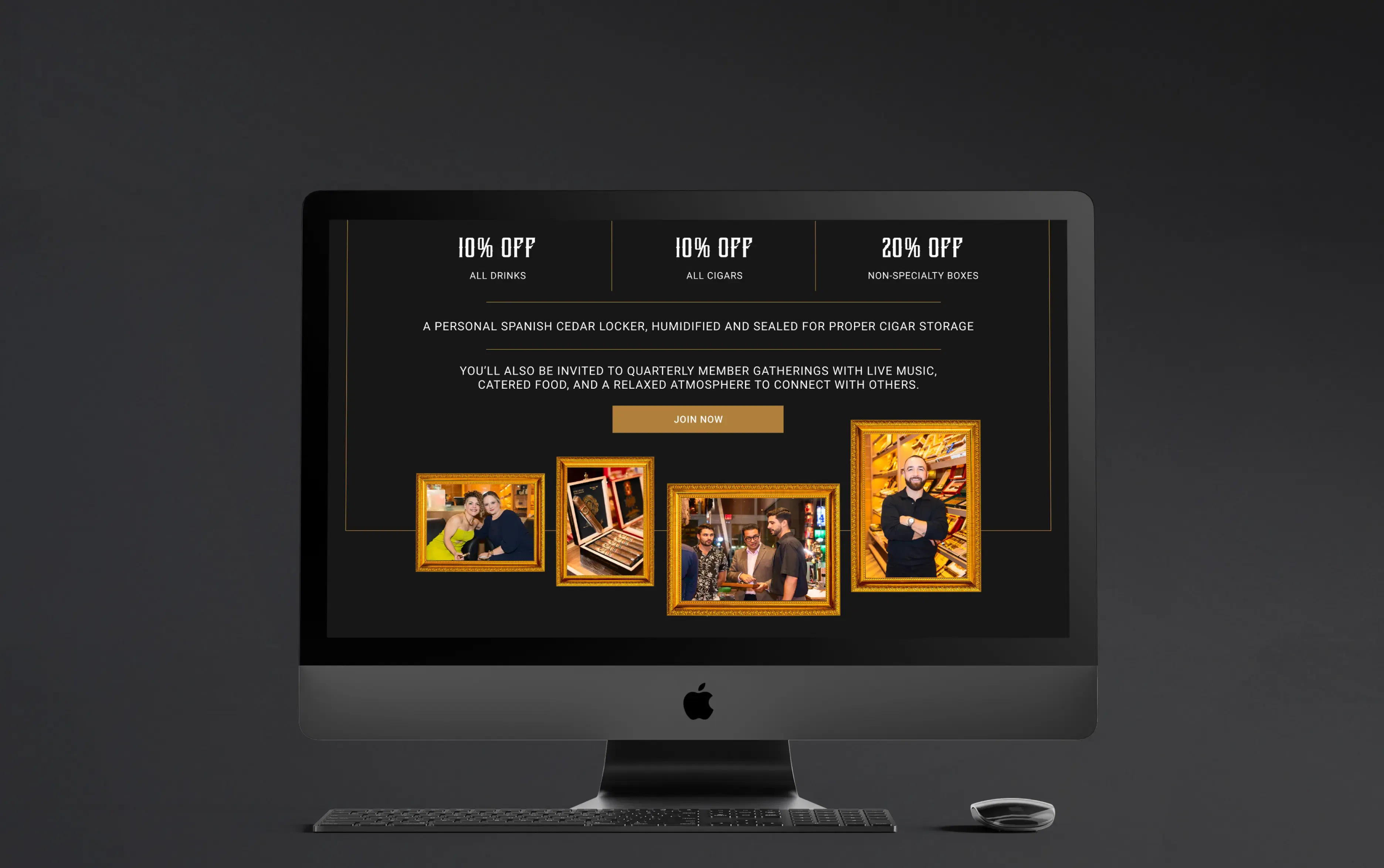 Computer monitor displaying a website with vibrant images and discount offers.