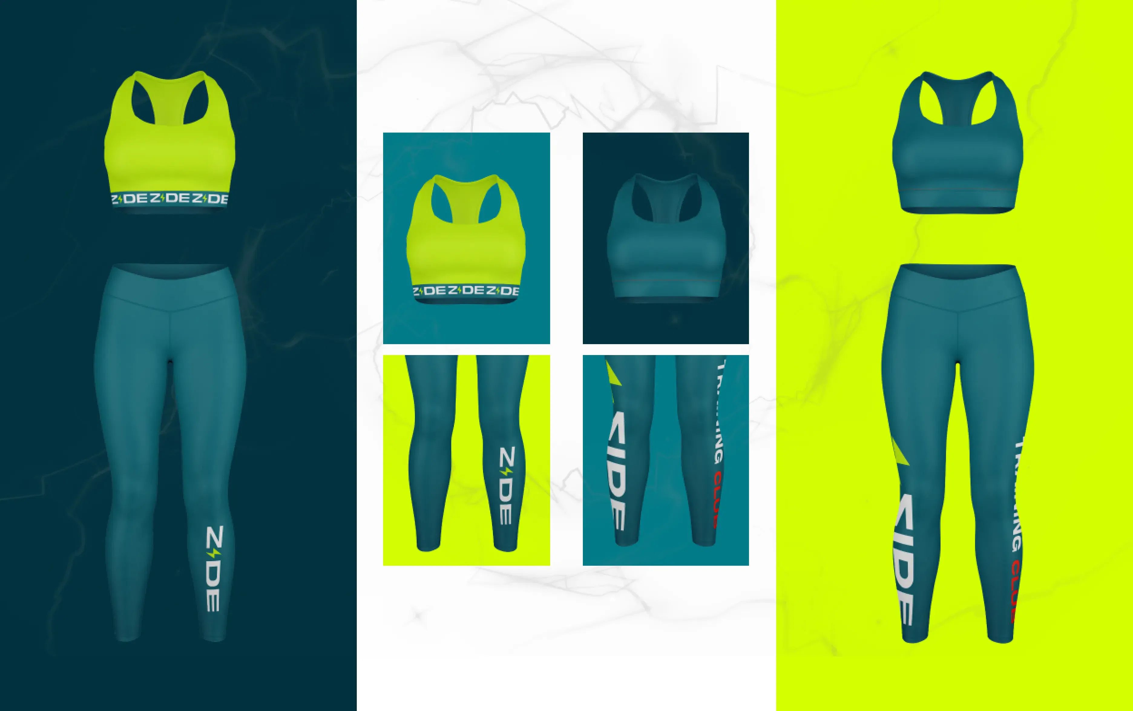 Woman in neon green black sportswear posing